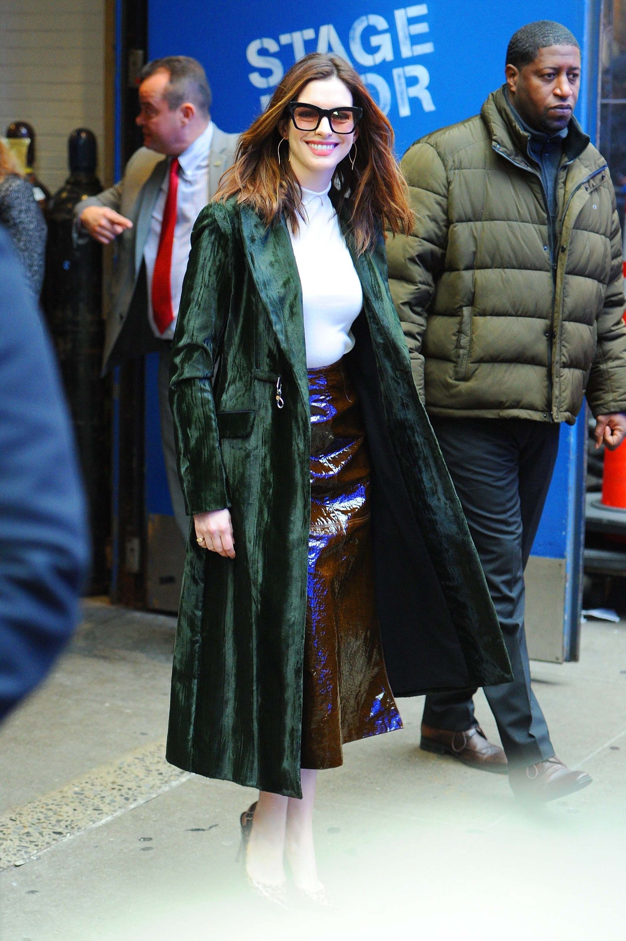 Anne Hathaway outside Good Morning America