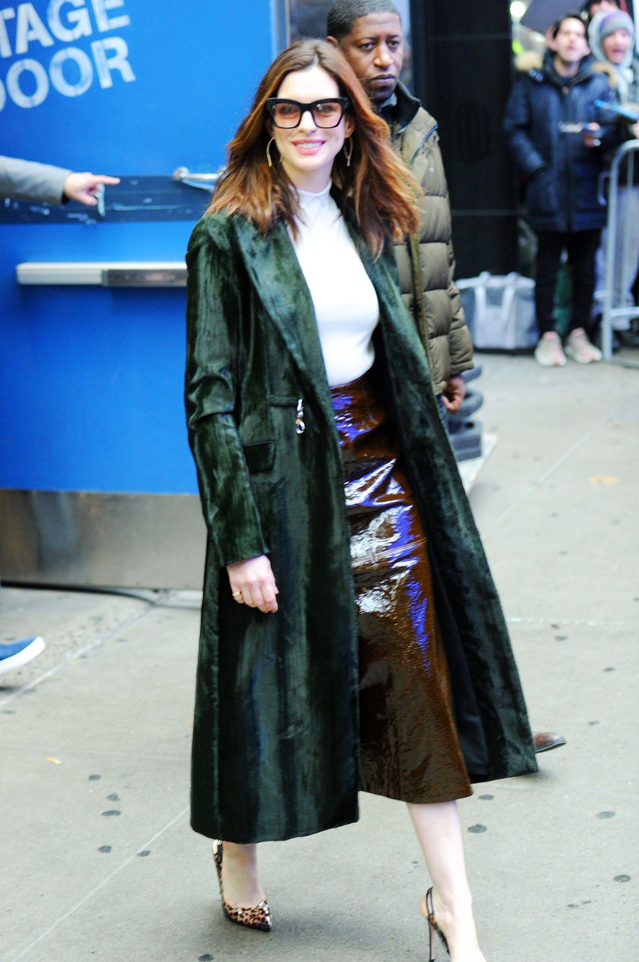 Anne Hathaway outside Good Morning America