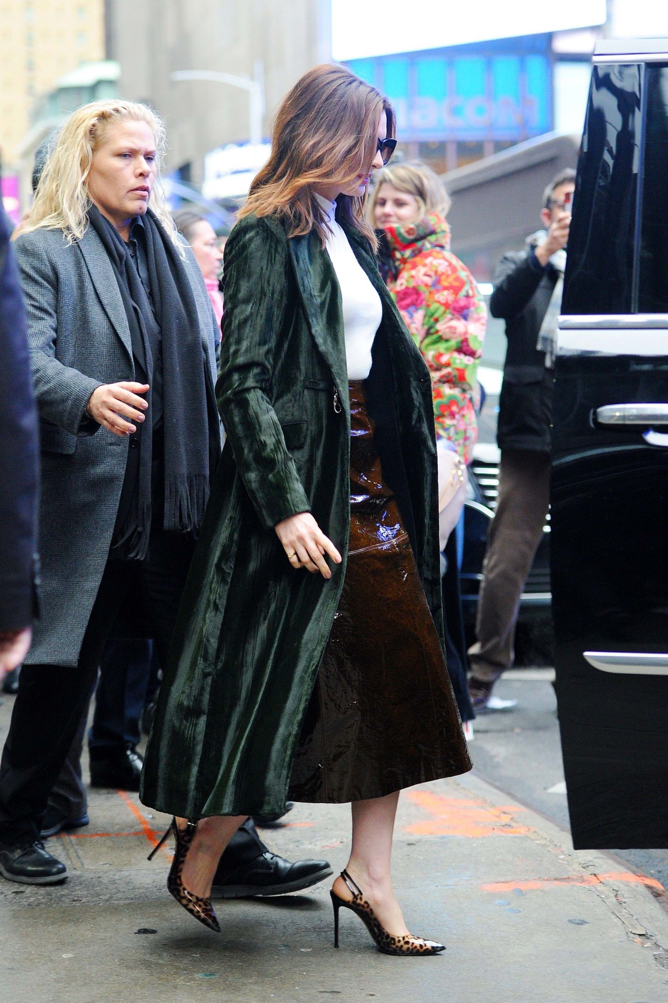 Anne Hathaway outside Good Morning America