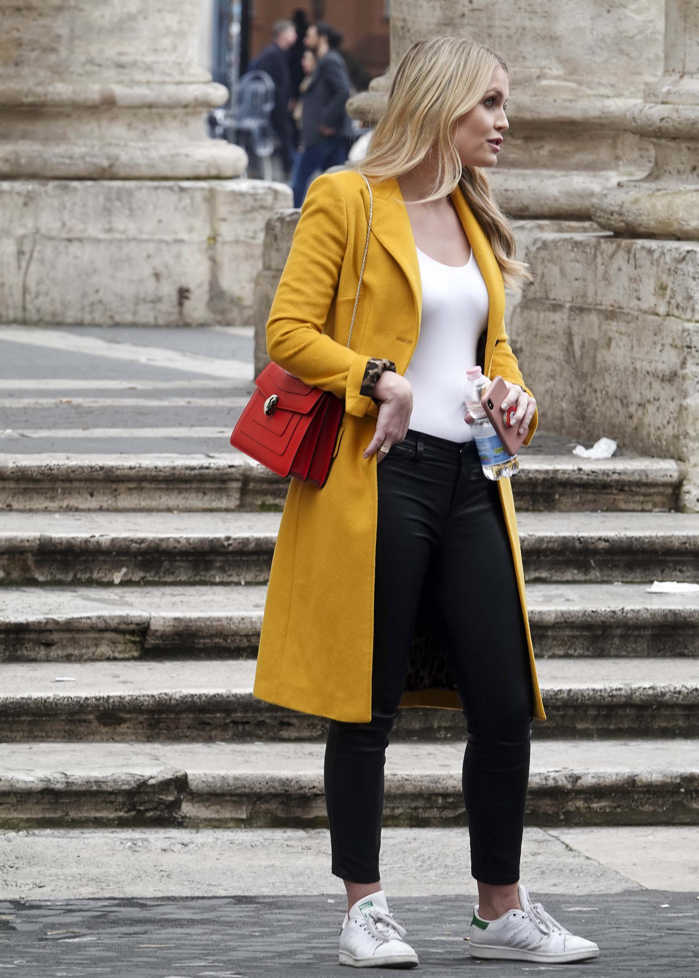 Kitty Spencer spotted wearing a yellow coat while in Rome