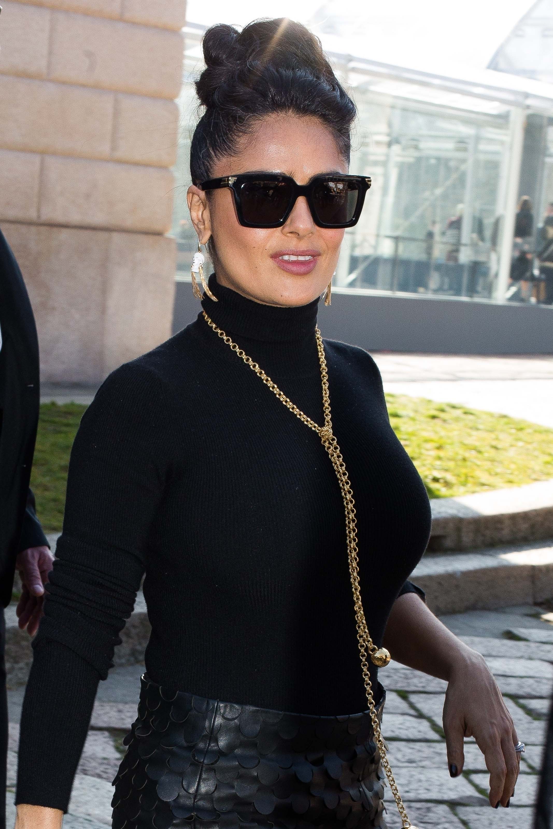 Salma Hayek leaving the Bottega Veneta Show