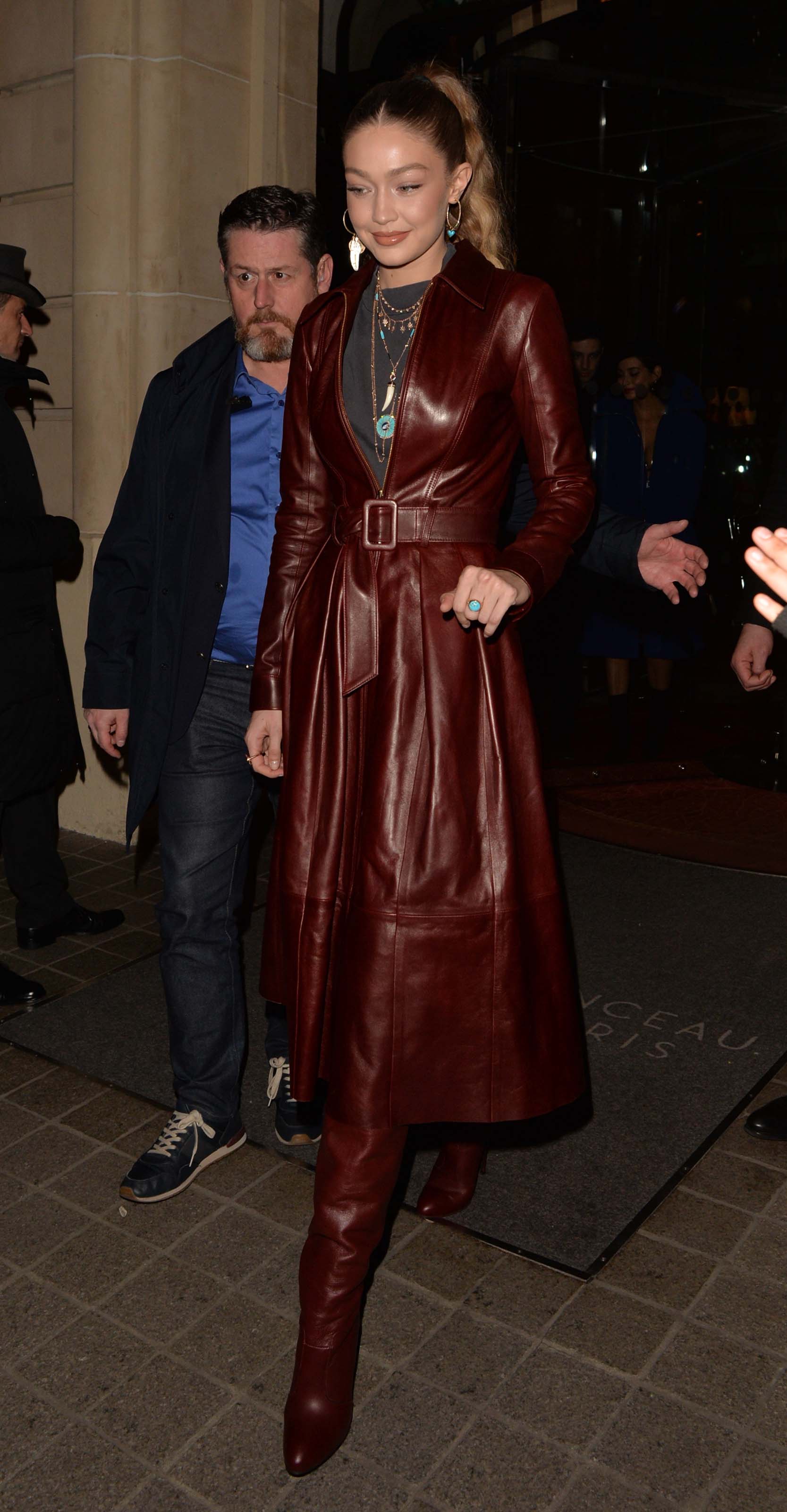 Gigi Hadid arriving at Tommy Hilfiger fashion show