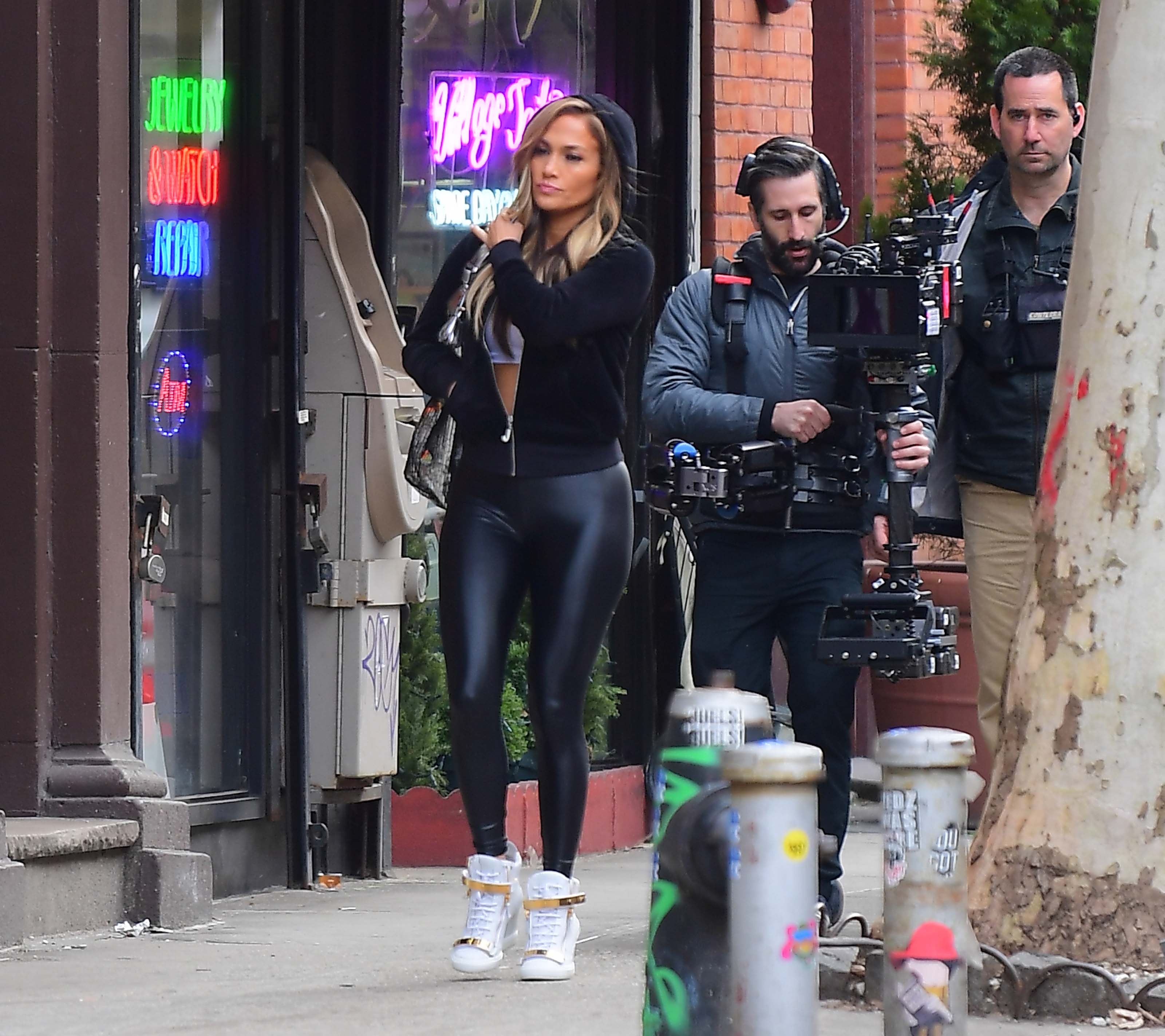 Jennifer Lopez on set as a part of her role in Hustlers