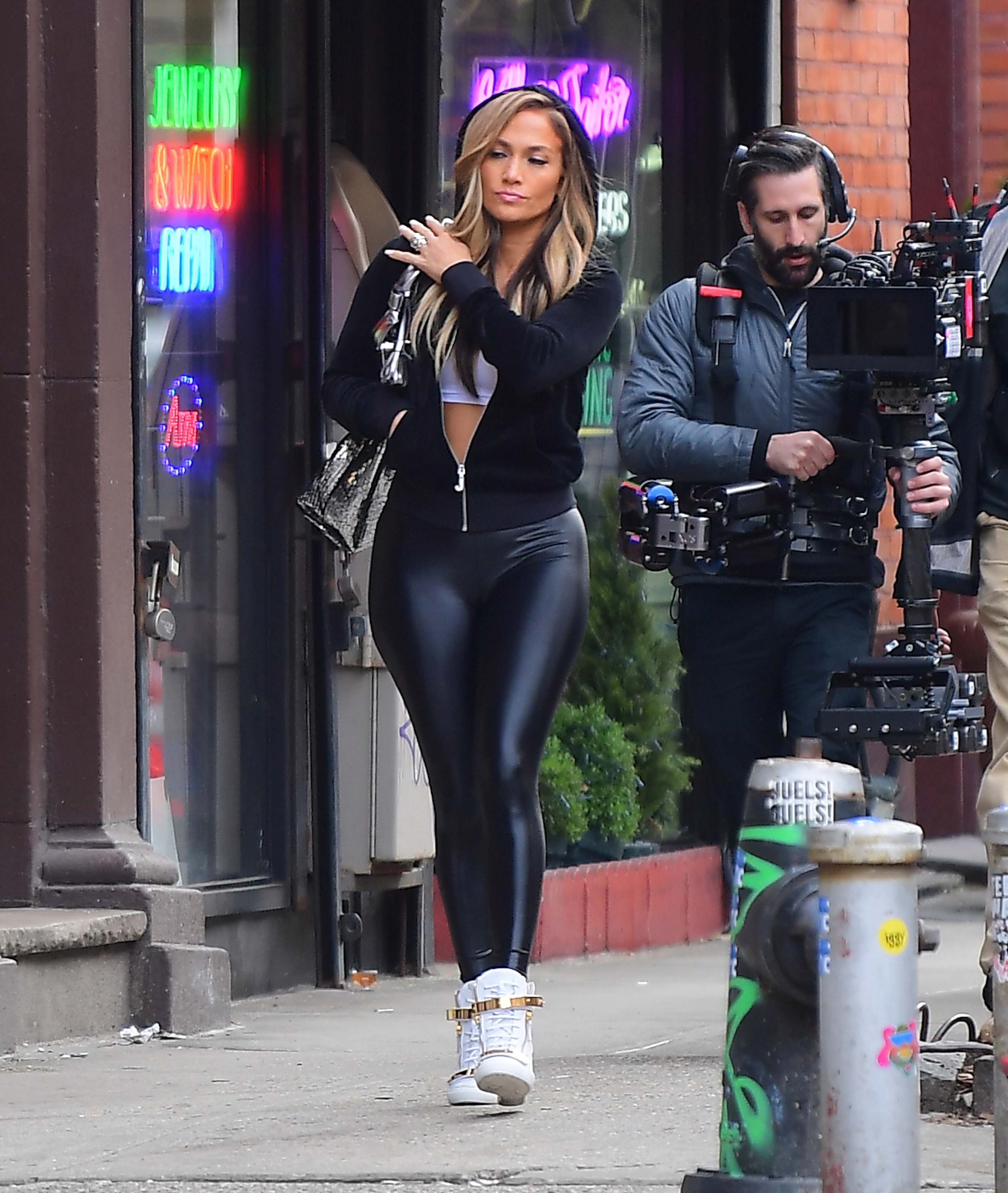 Jennifer Lopez on set as a part of her role in Hustlers