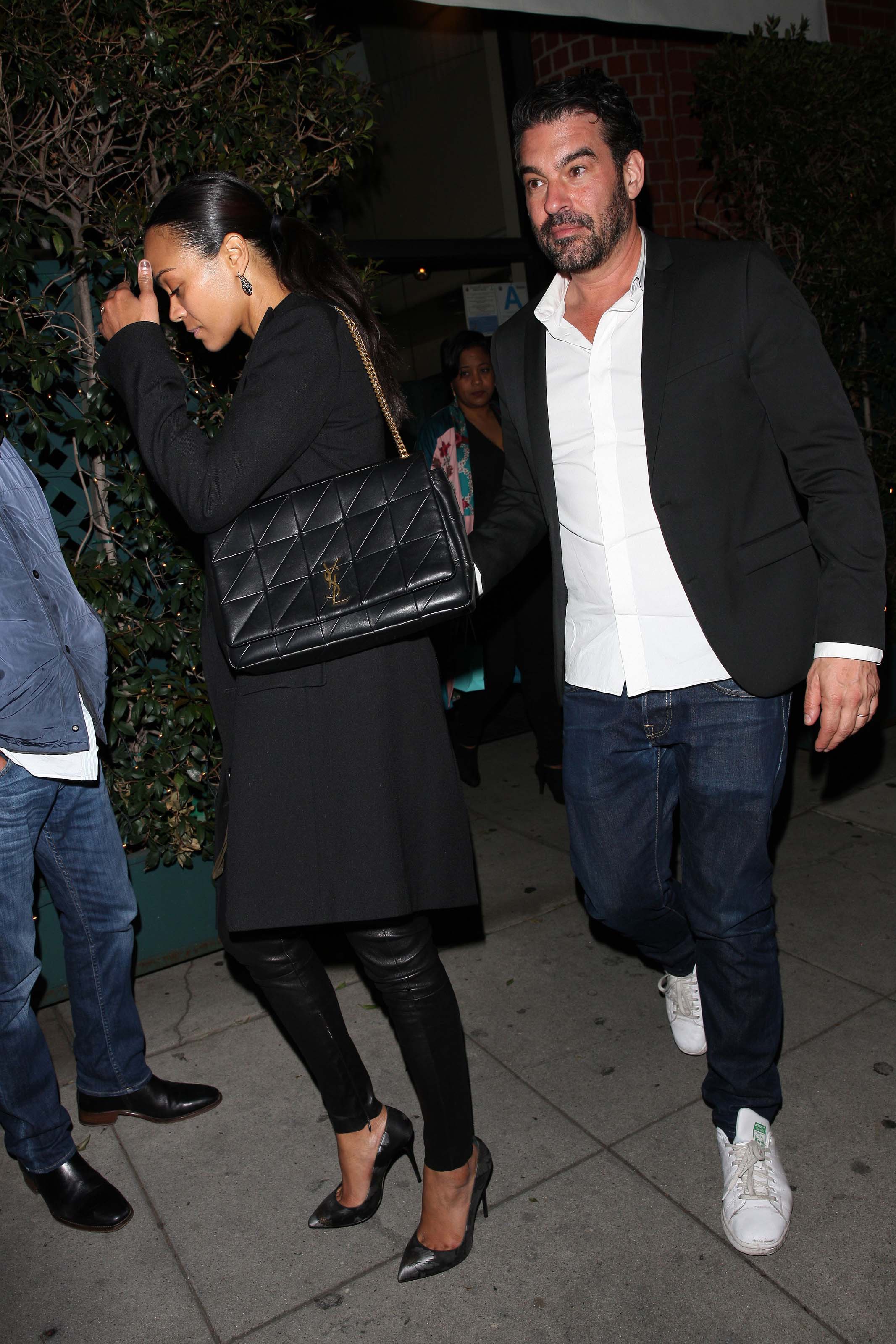 Zoe Saldana is seen leaving Mr Chow restaurant