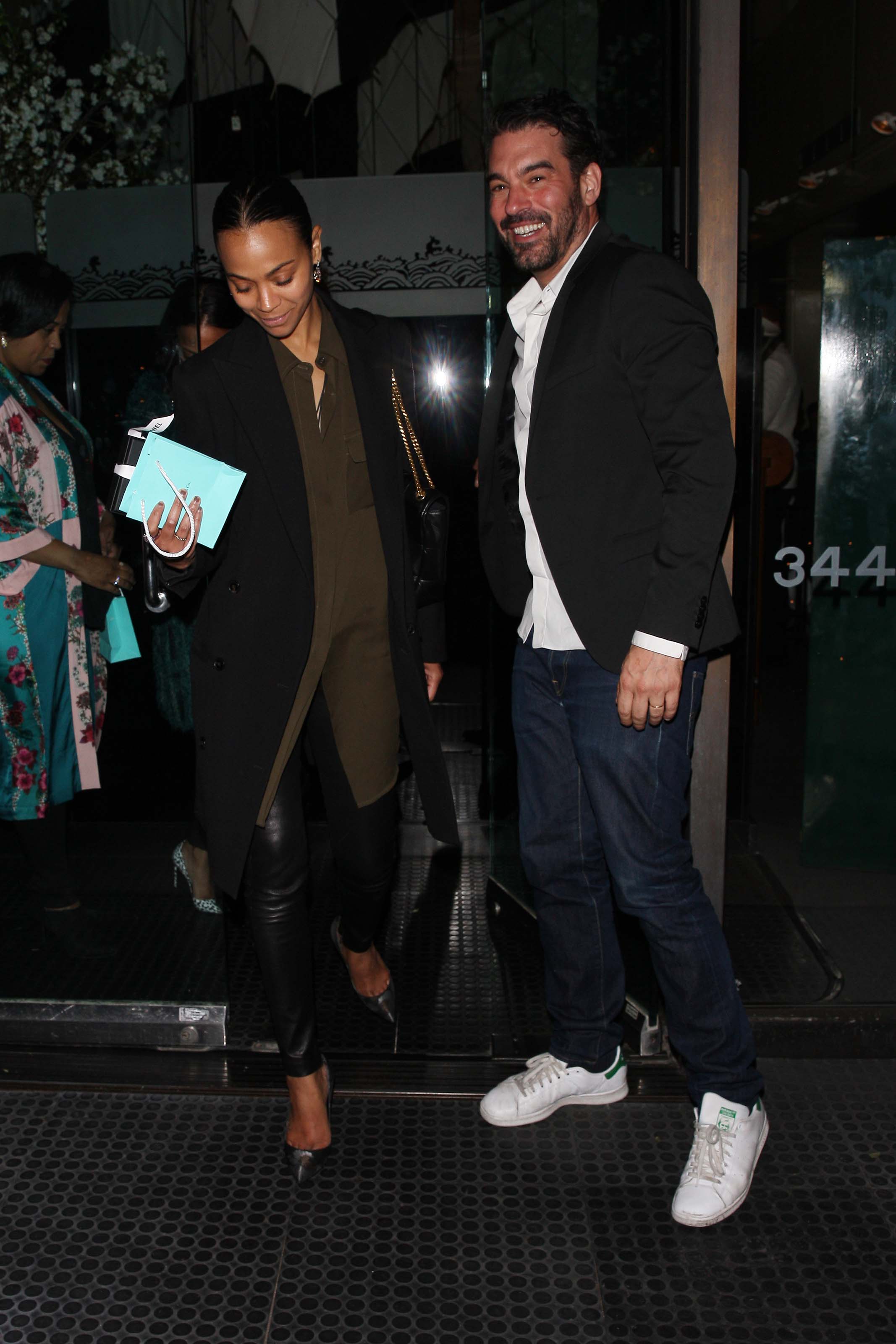 Zoe Saldana is seen leaving Mr Chow restaurant