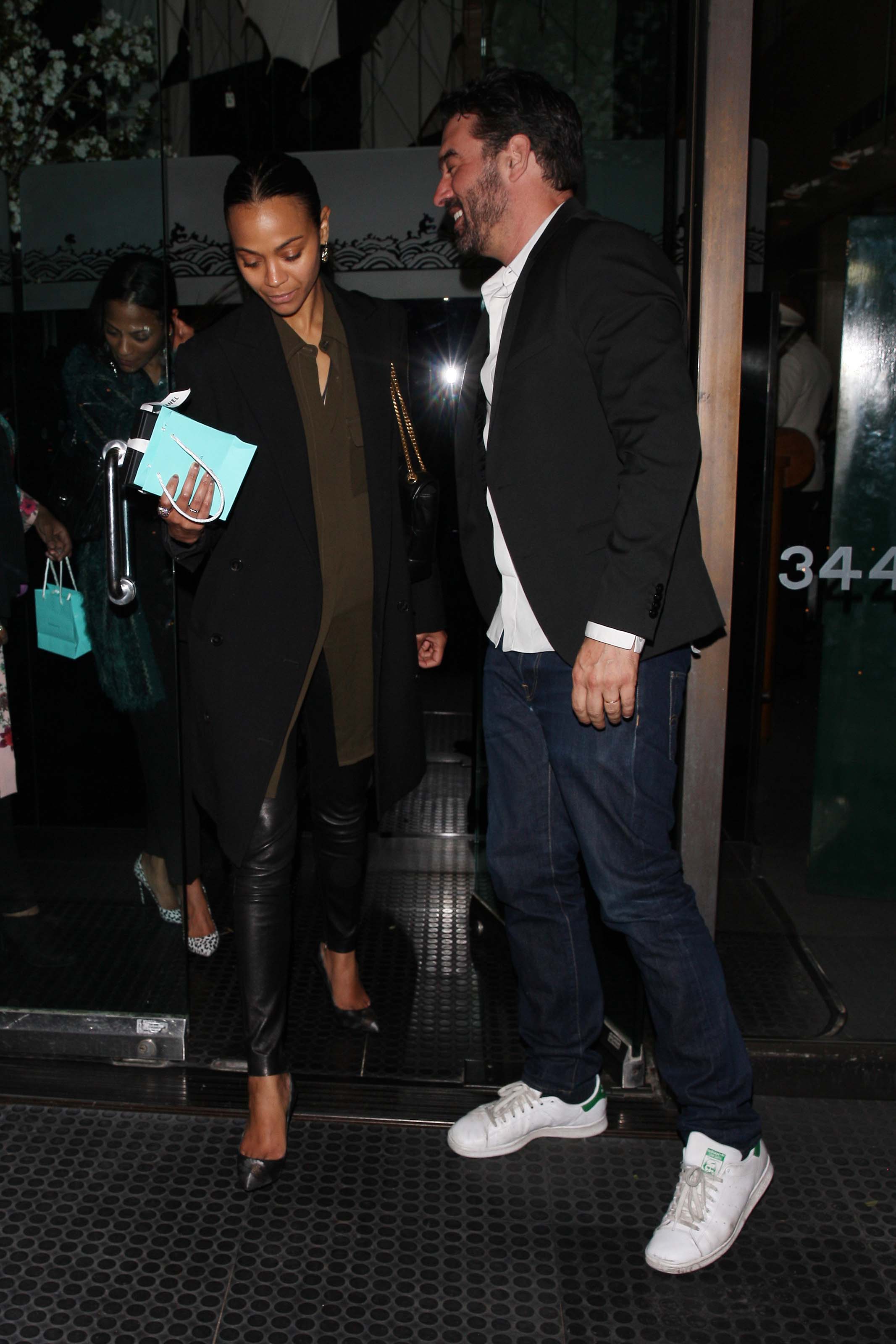 Zoe Saldana is seen leaving Mr Chow restaurant