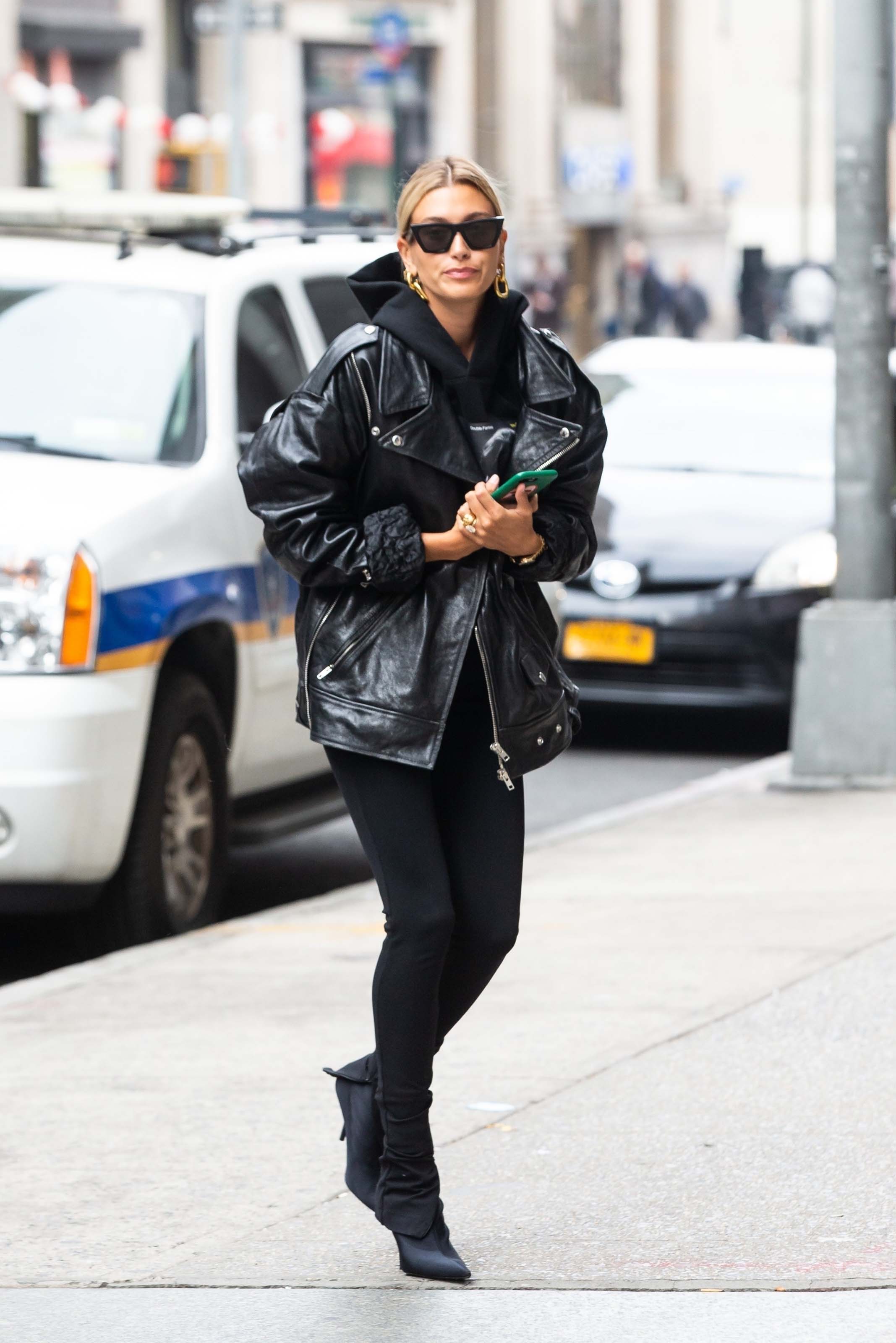 Hailey Baldwin arriving at an office building