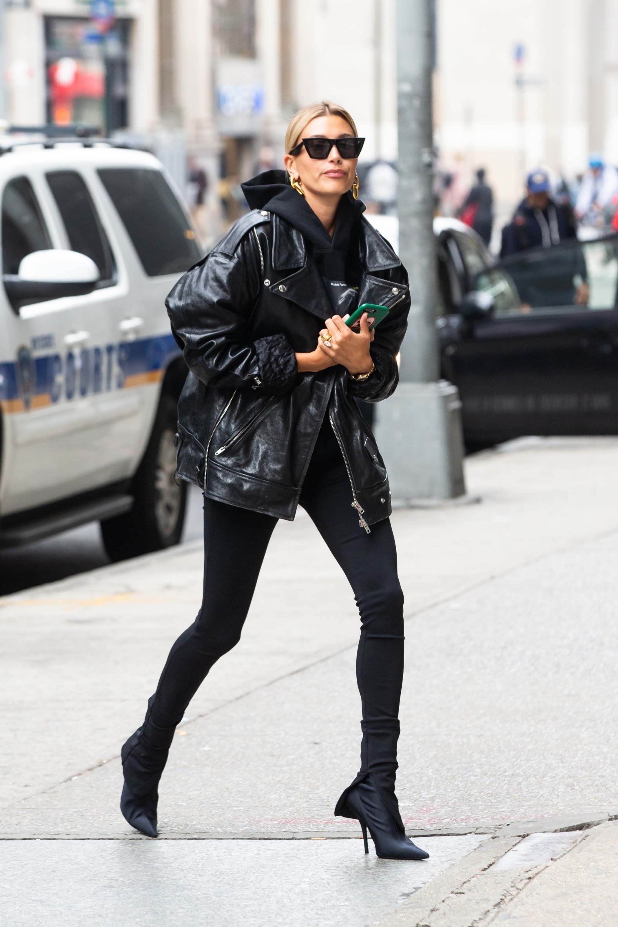 Hailey Baldwin arriving at an office building