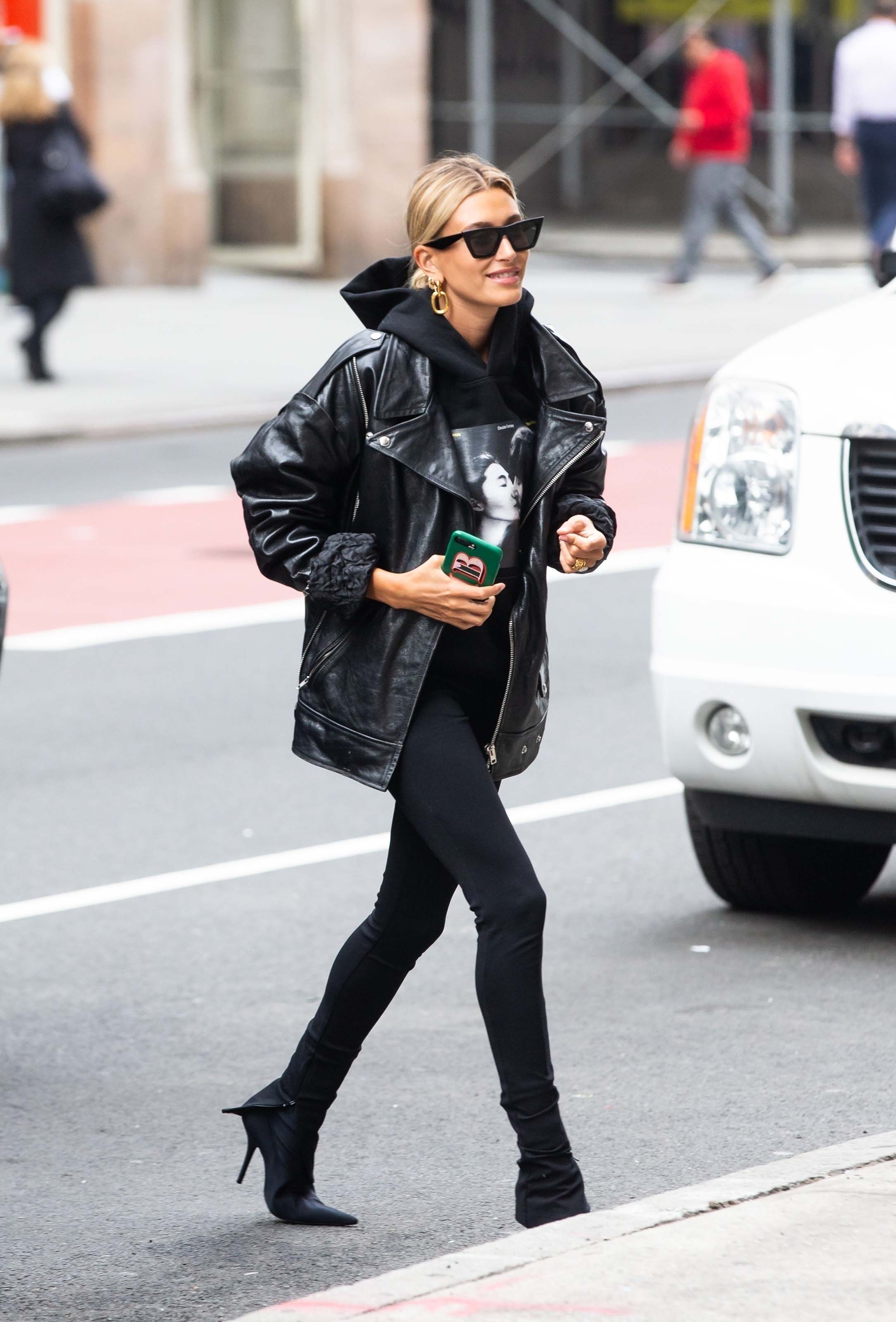 Hailey Baldwin arriving at an office building