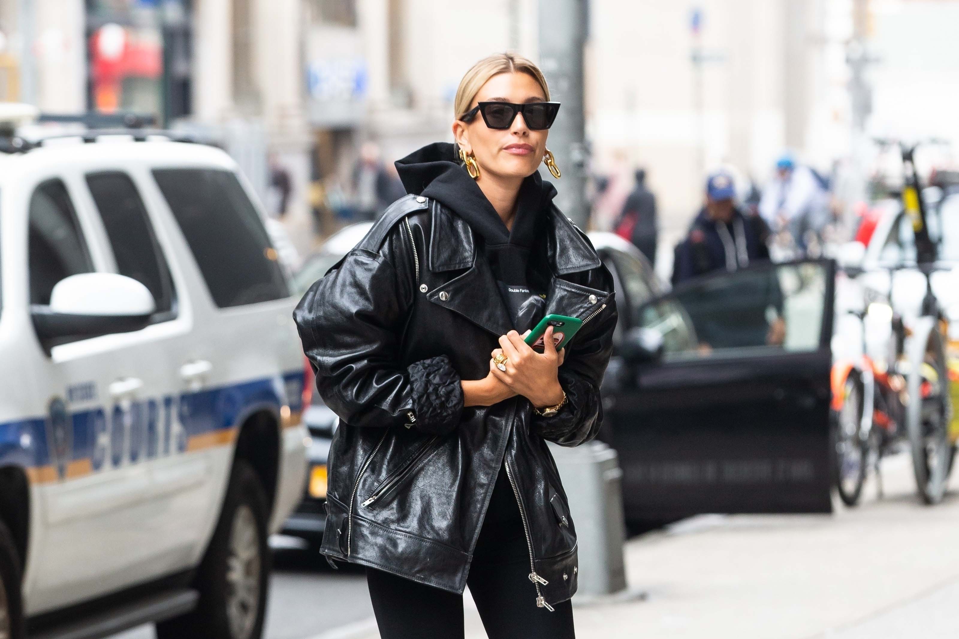 Hailey Baldwin arriving at an office building