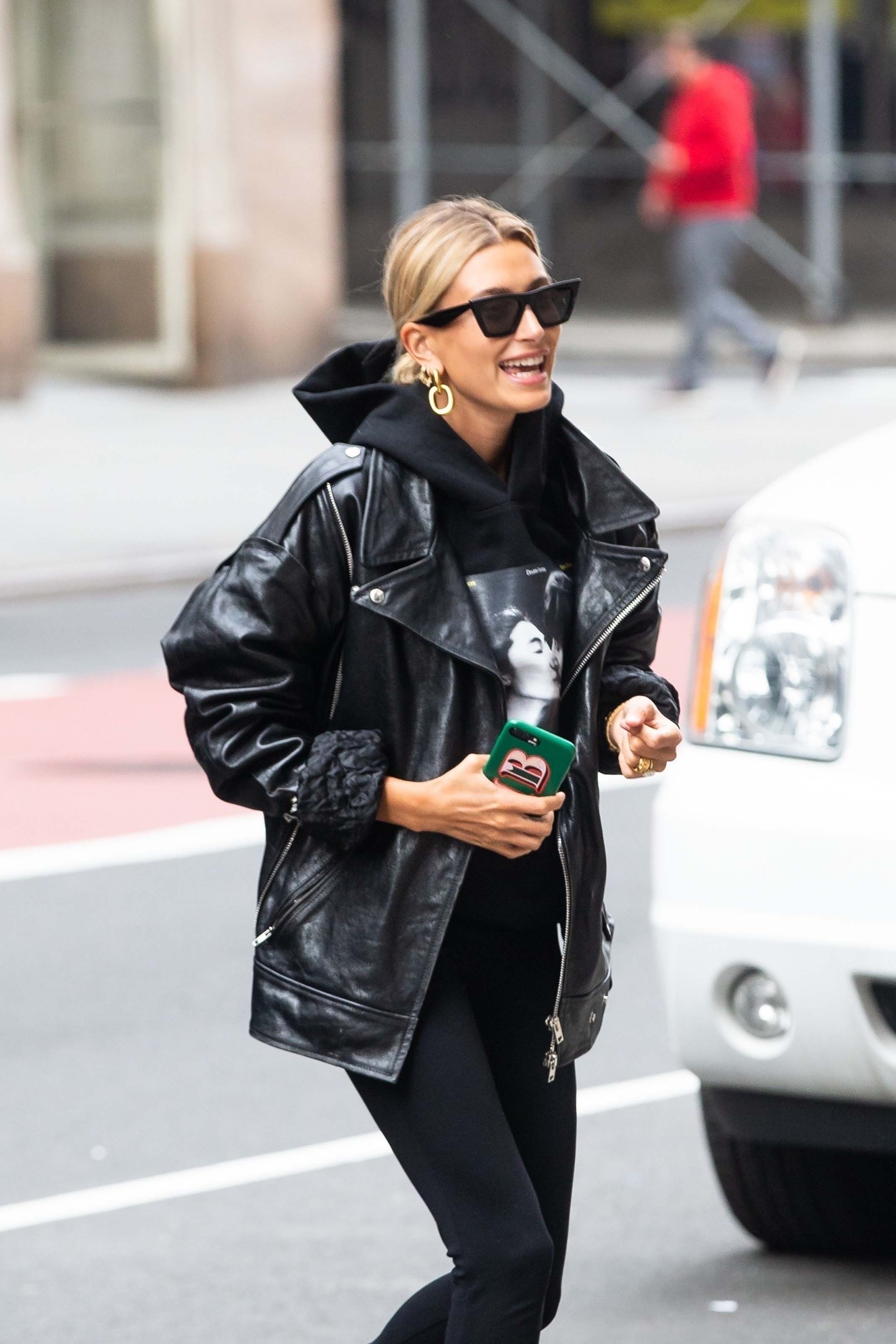 Hailey Baldwin arriving at an office building