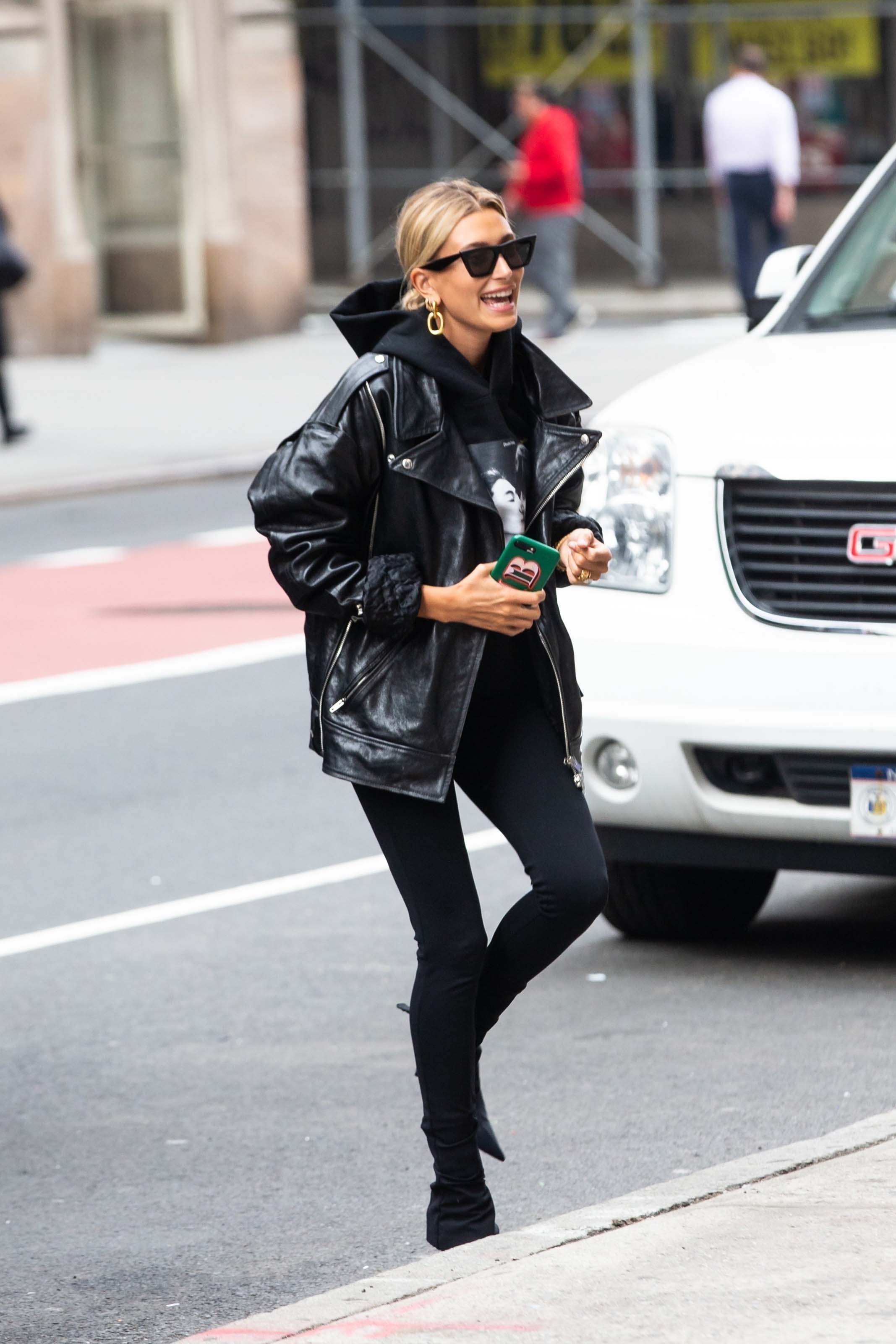 Hailey Baldwin arriving at an office building