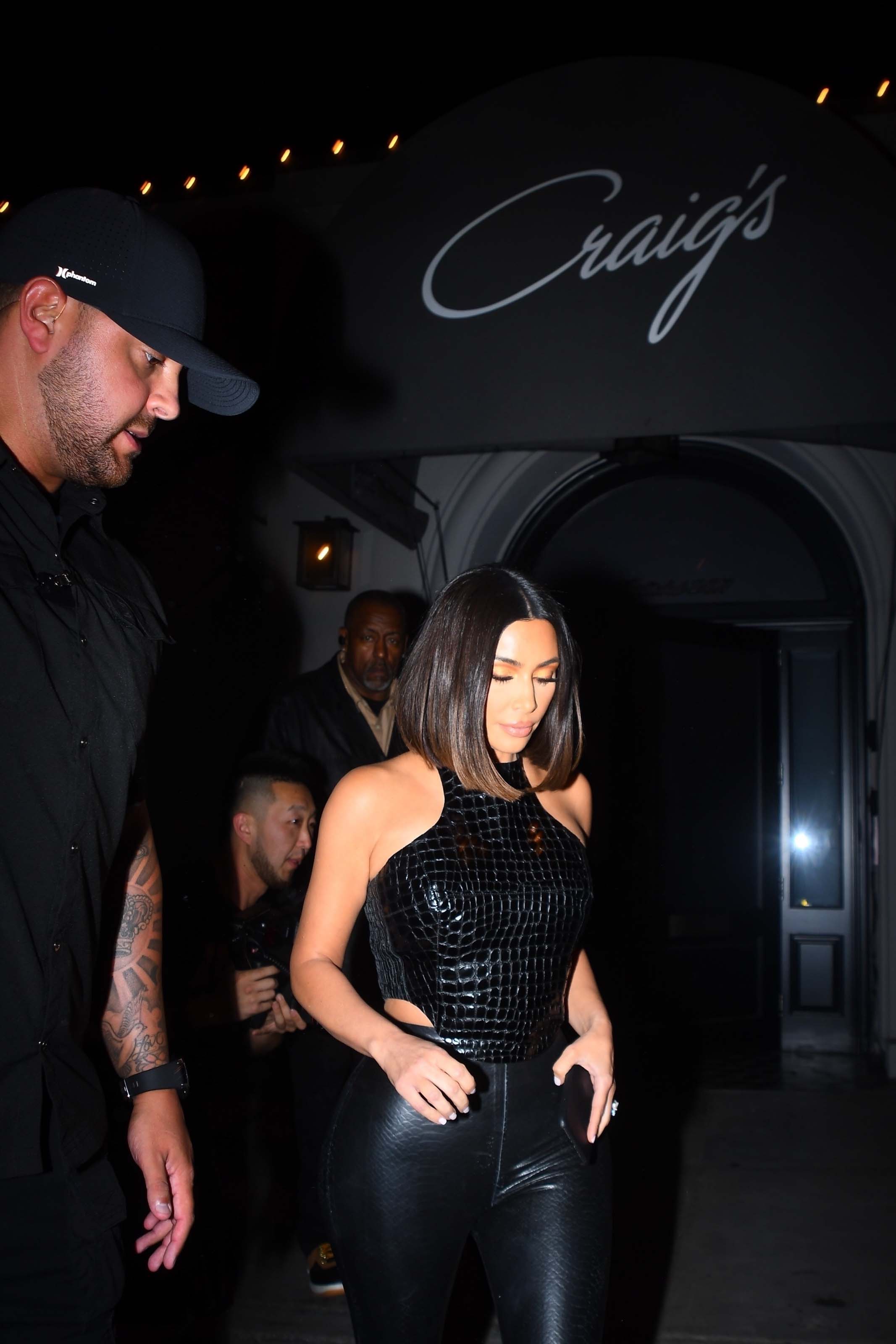 Kim Kardashian arrives at a dinner party at Craig’s