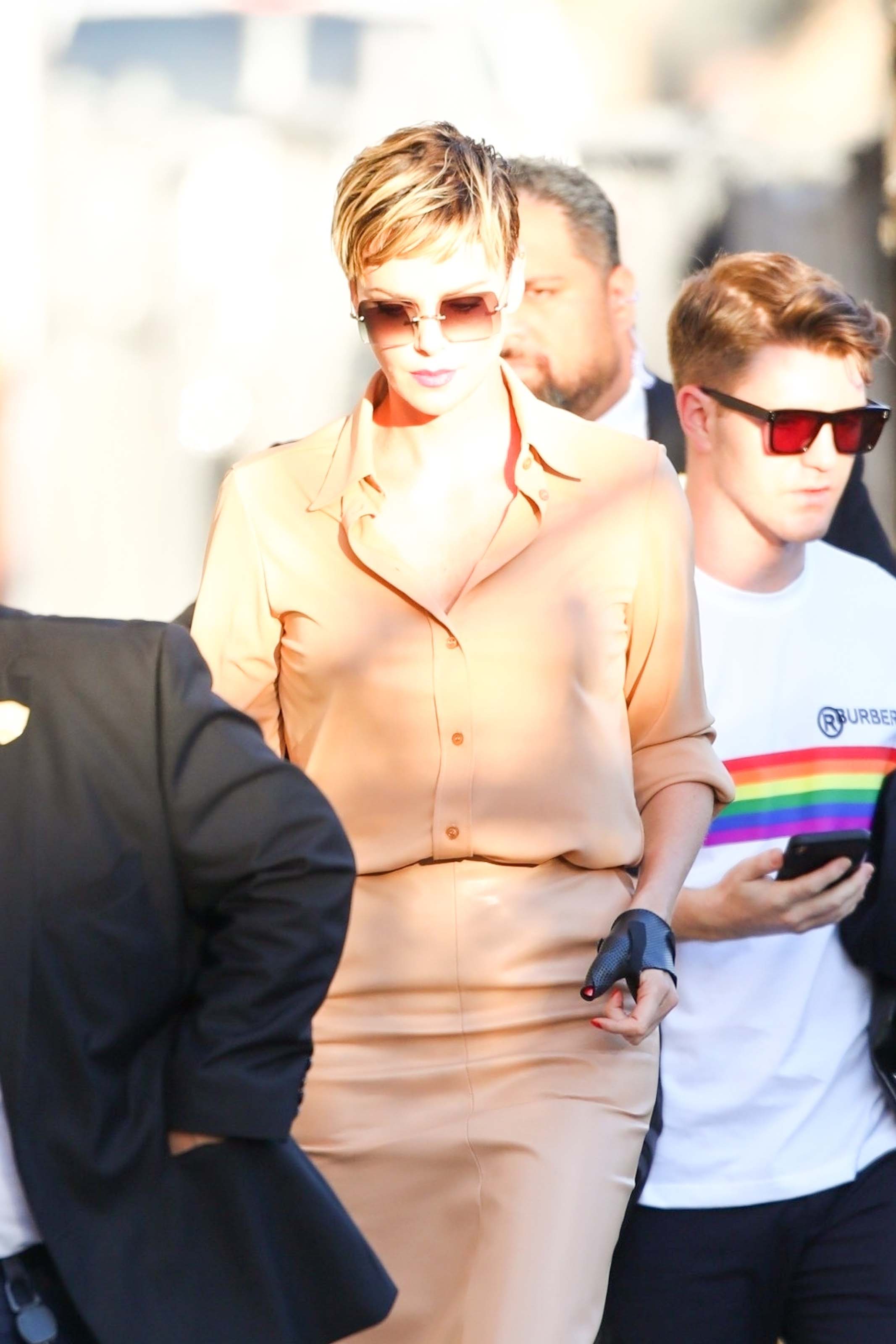 Charlize Theron makes a stylish arrival at Jimmy Kimmel Live