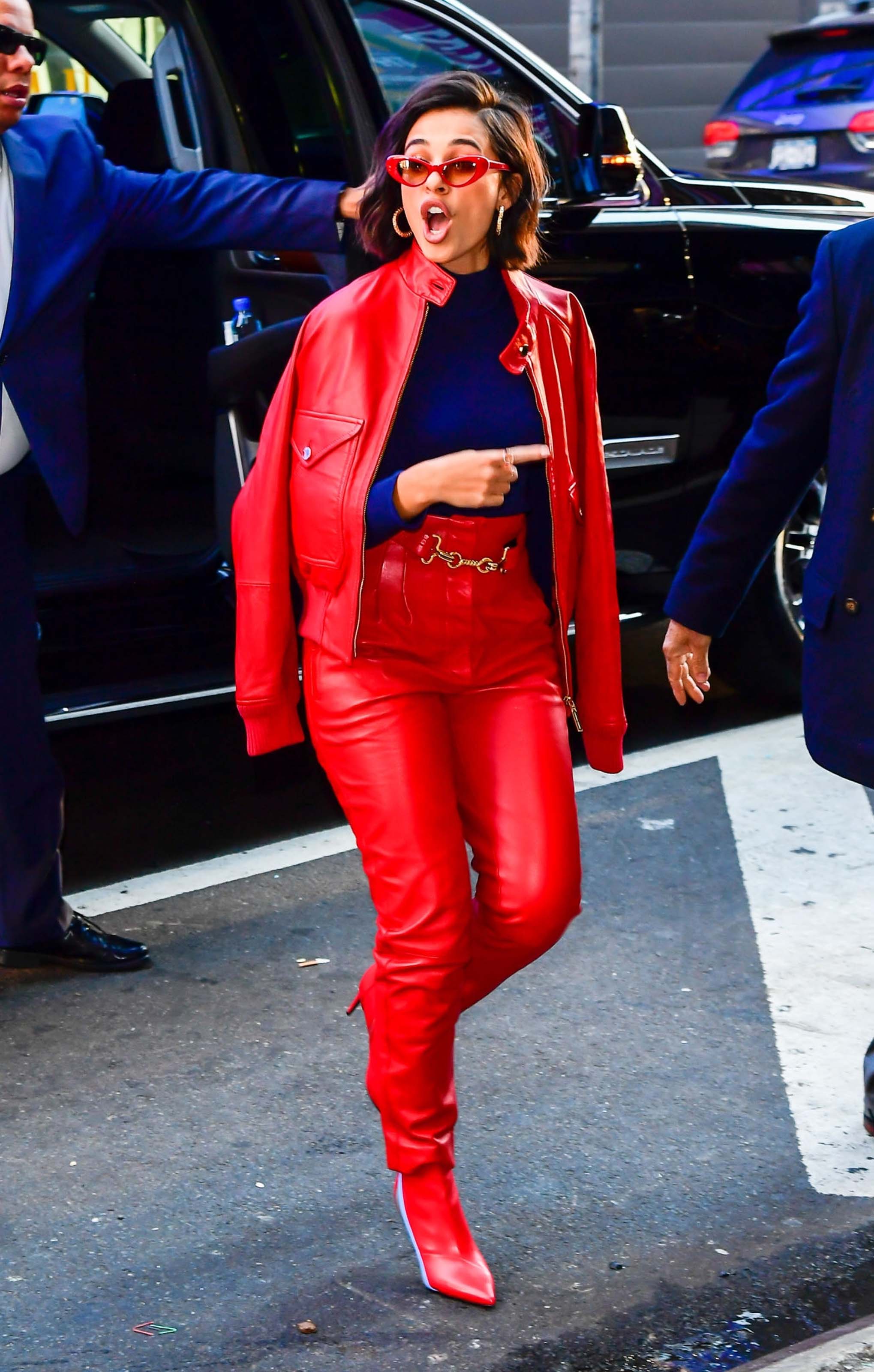 Naomi Scott arriving and leaving of the Good Morning America studios