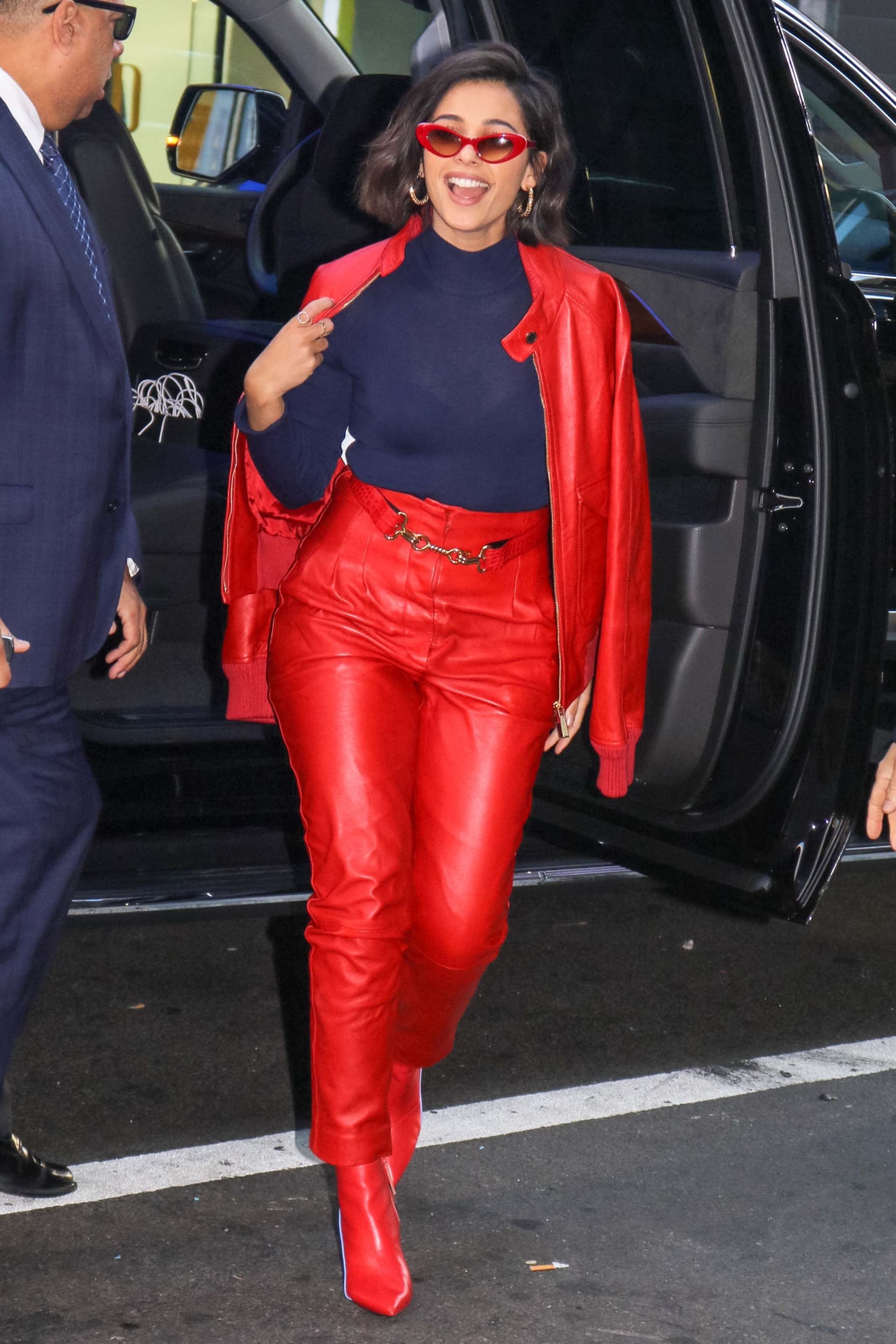 Naomi Scott arriving and leaving of the Good Morning America studios