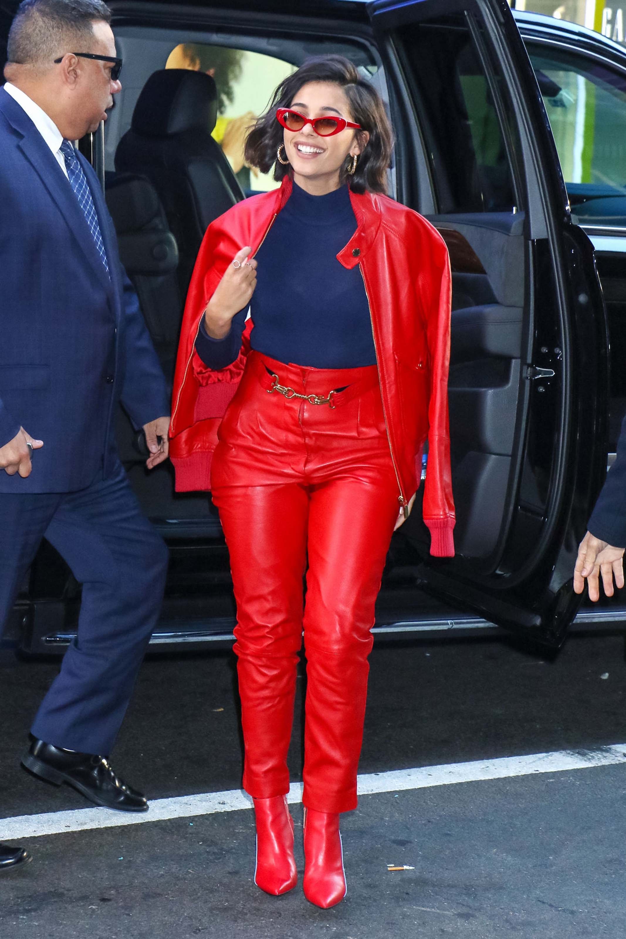 Naomi Scott arriving and leaving of the Good Morning America studios