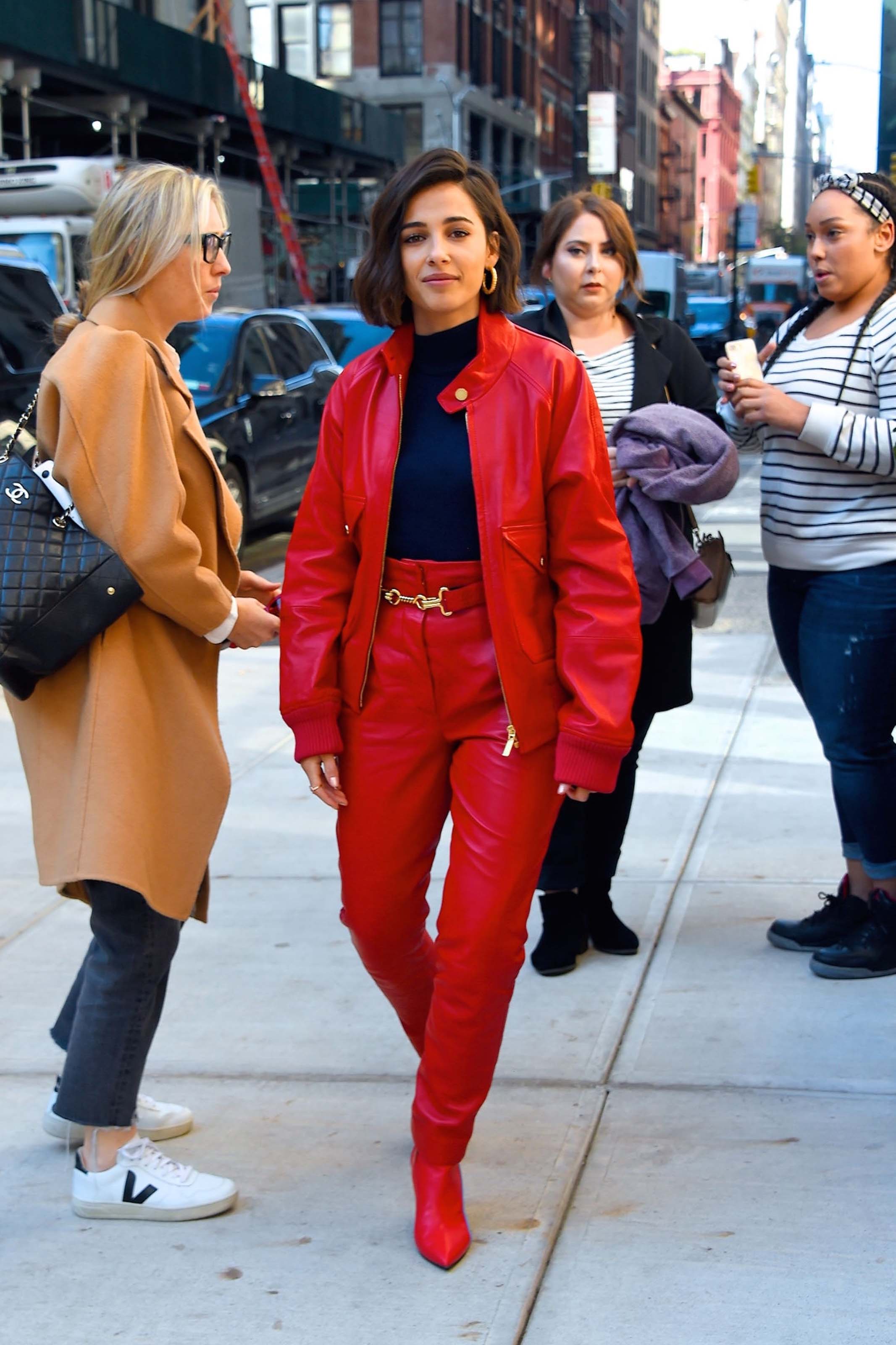 Naomi Scott arriving and leaving of the Good Morning America studios