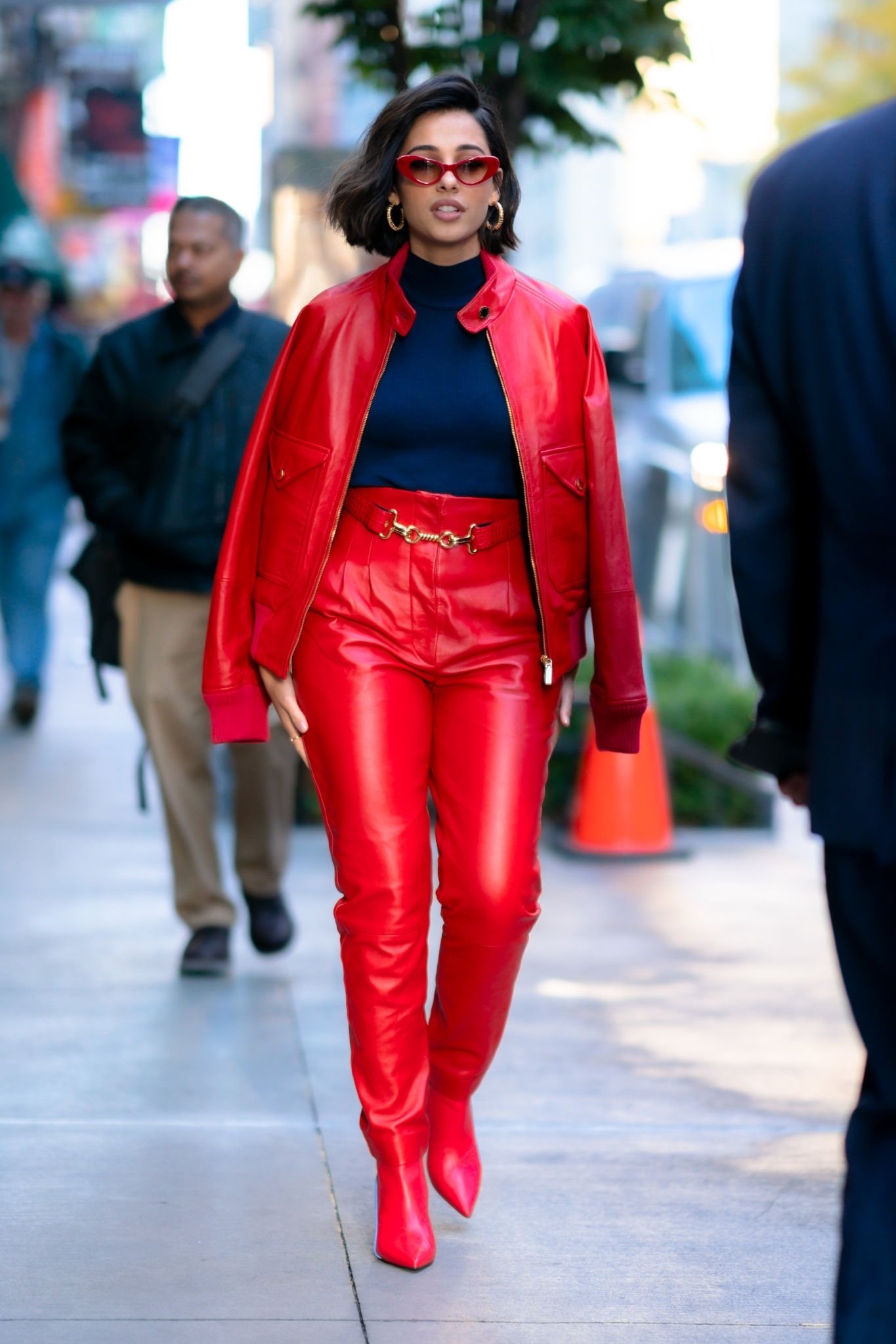 Naomi Scott arriving and leaving of the Good Morning America studios