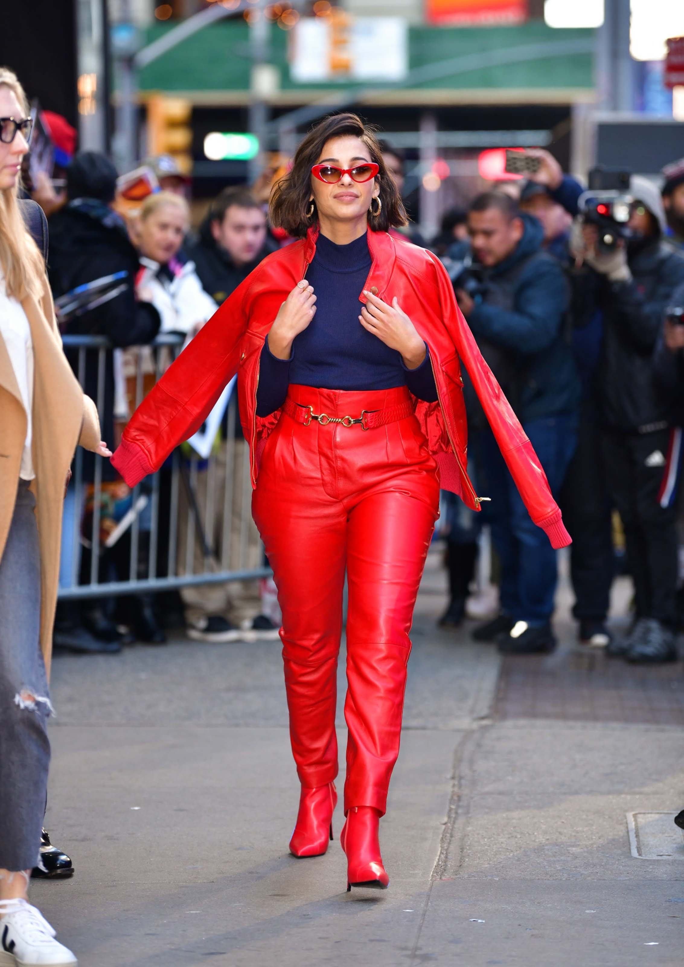 Naomi Scott arriving and leaving of the Good Morning America studios