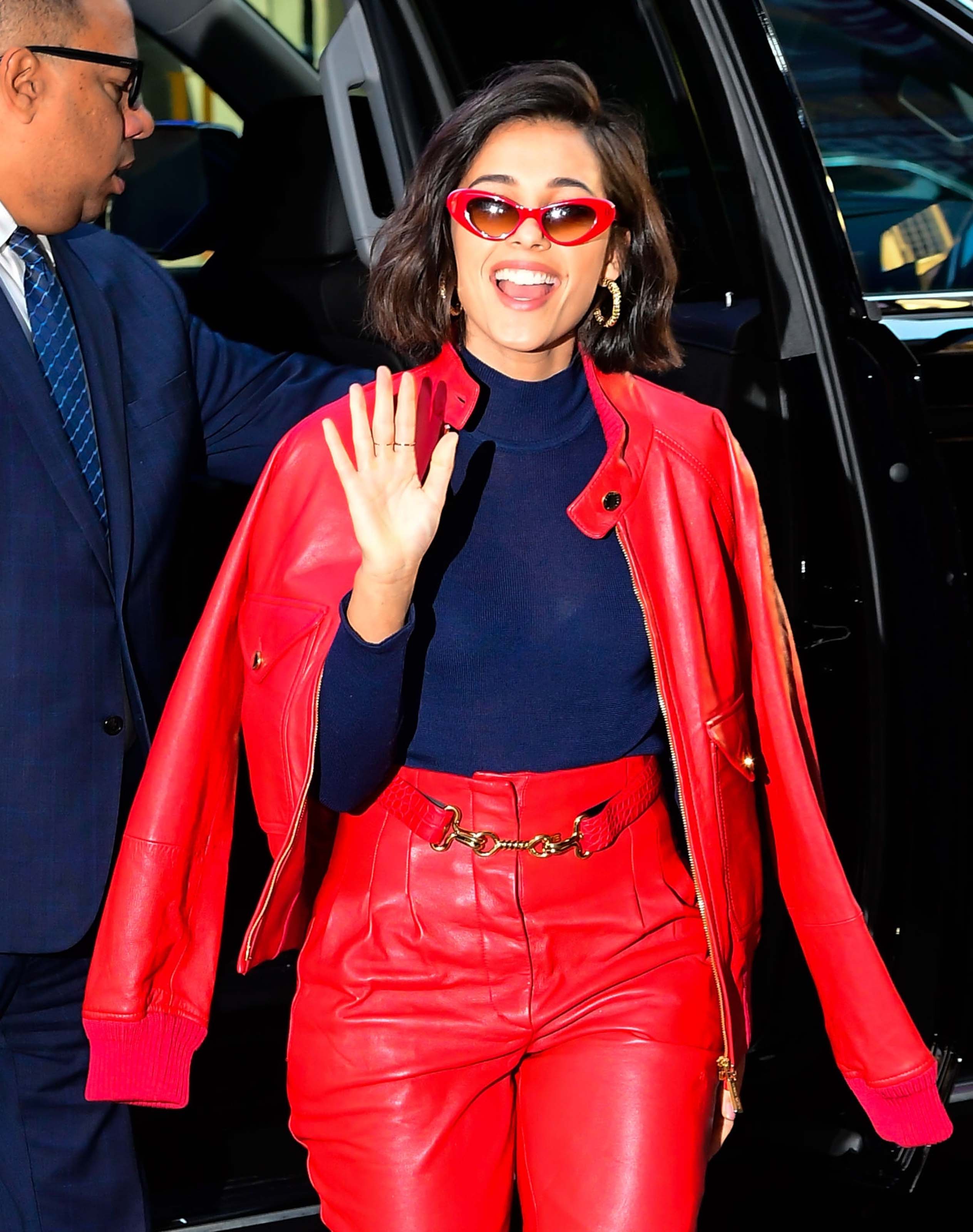 Naomi Scott arriving and leaving of the Good Morning America studios