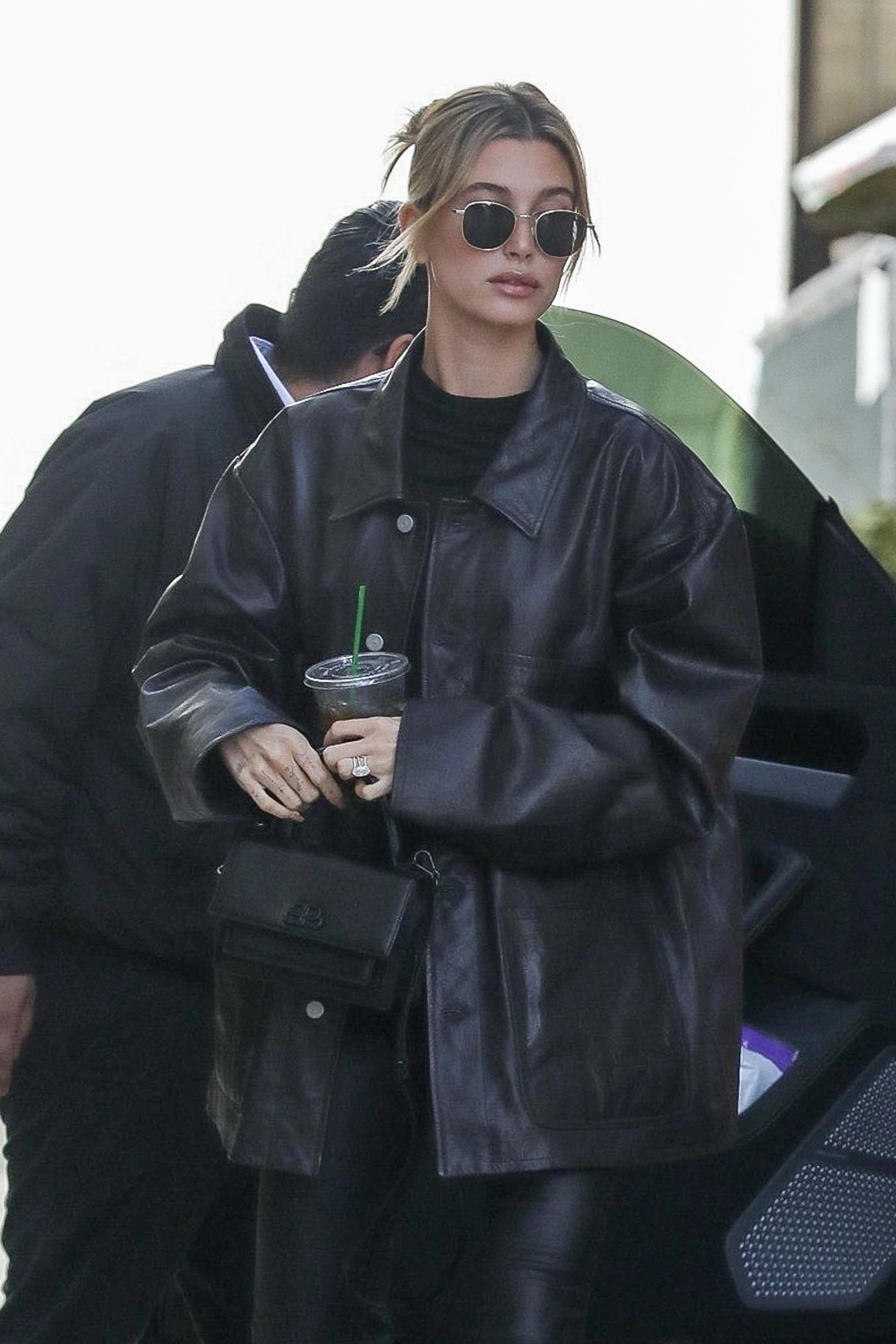 Hailey Bieber looks chic in all black ahead of a lunch meeting