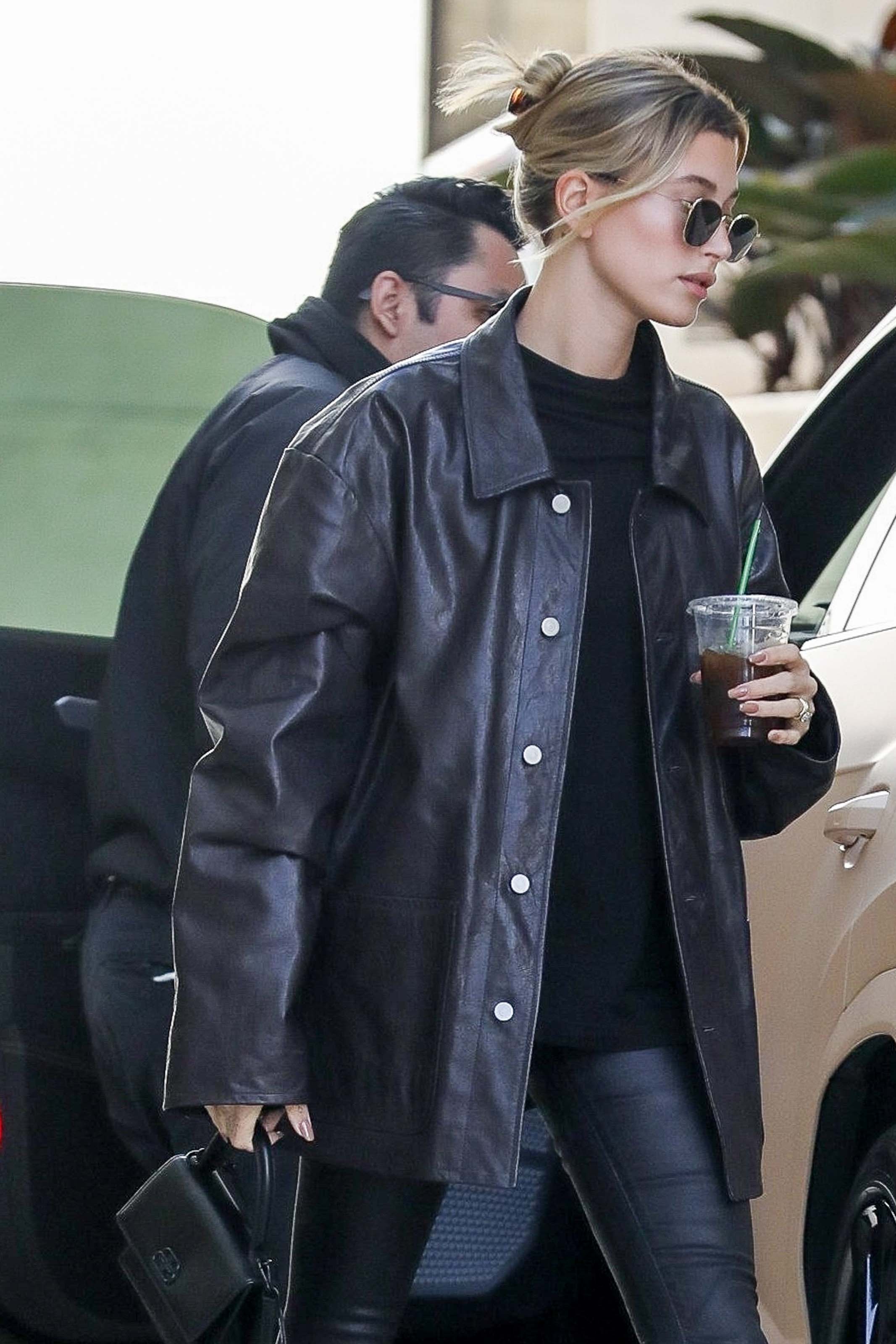 Hailey Bieber looks chic in all black ahead of a lunch meeting