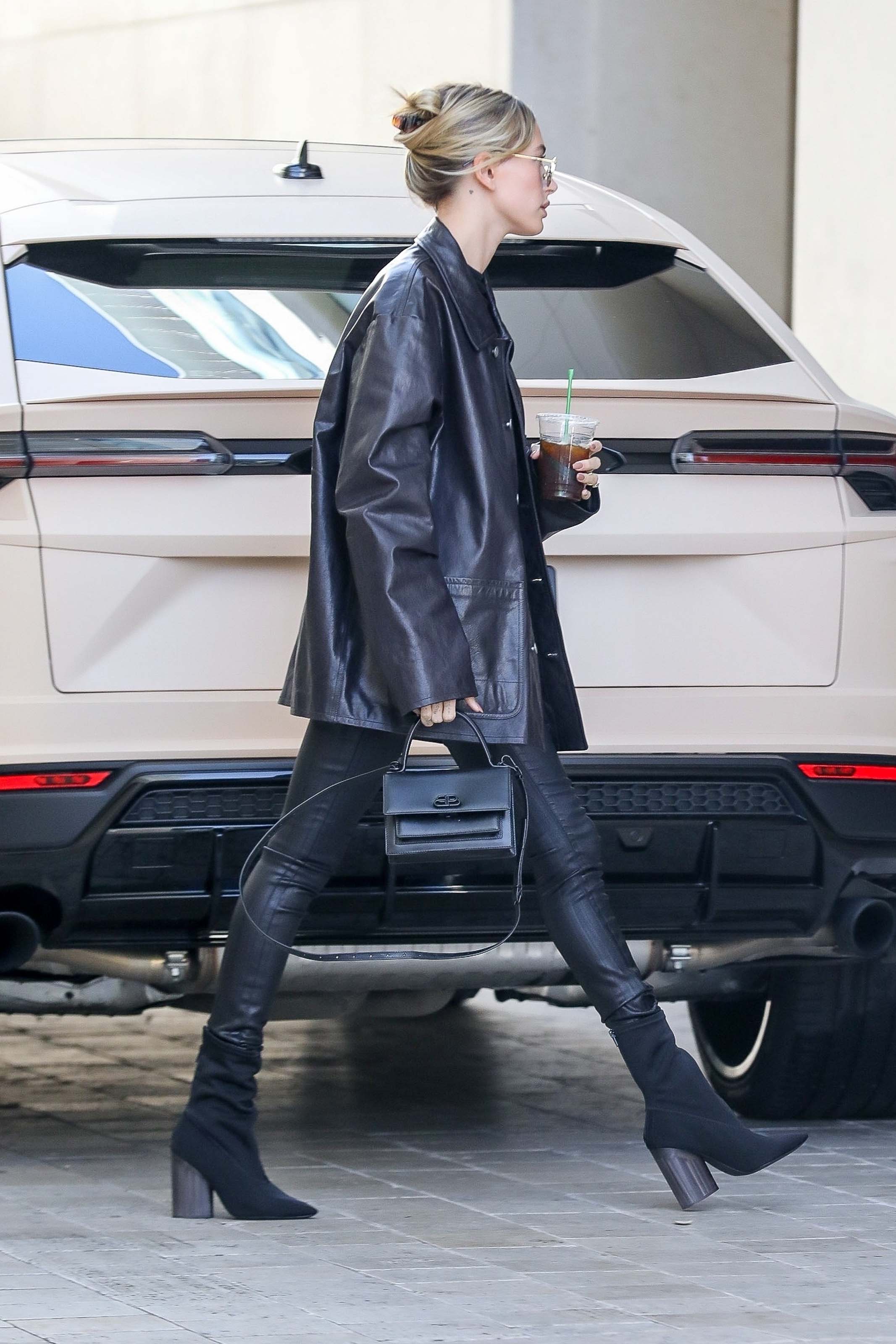 Hailey Bieber looks chic in all black ahead of a lunch meeting