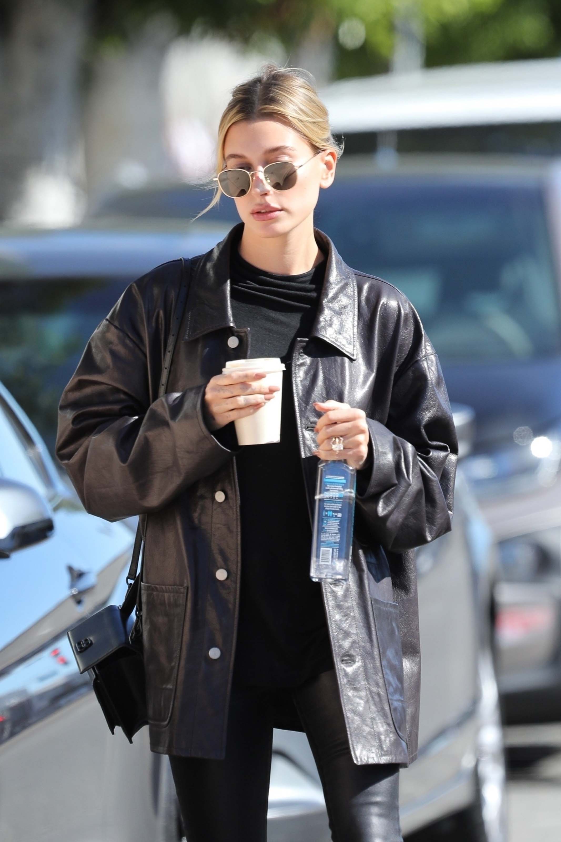 Hailey Bieber looks chic in all black ahead of a lunch meeting