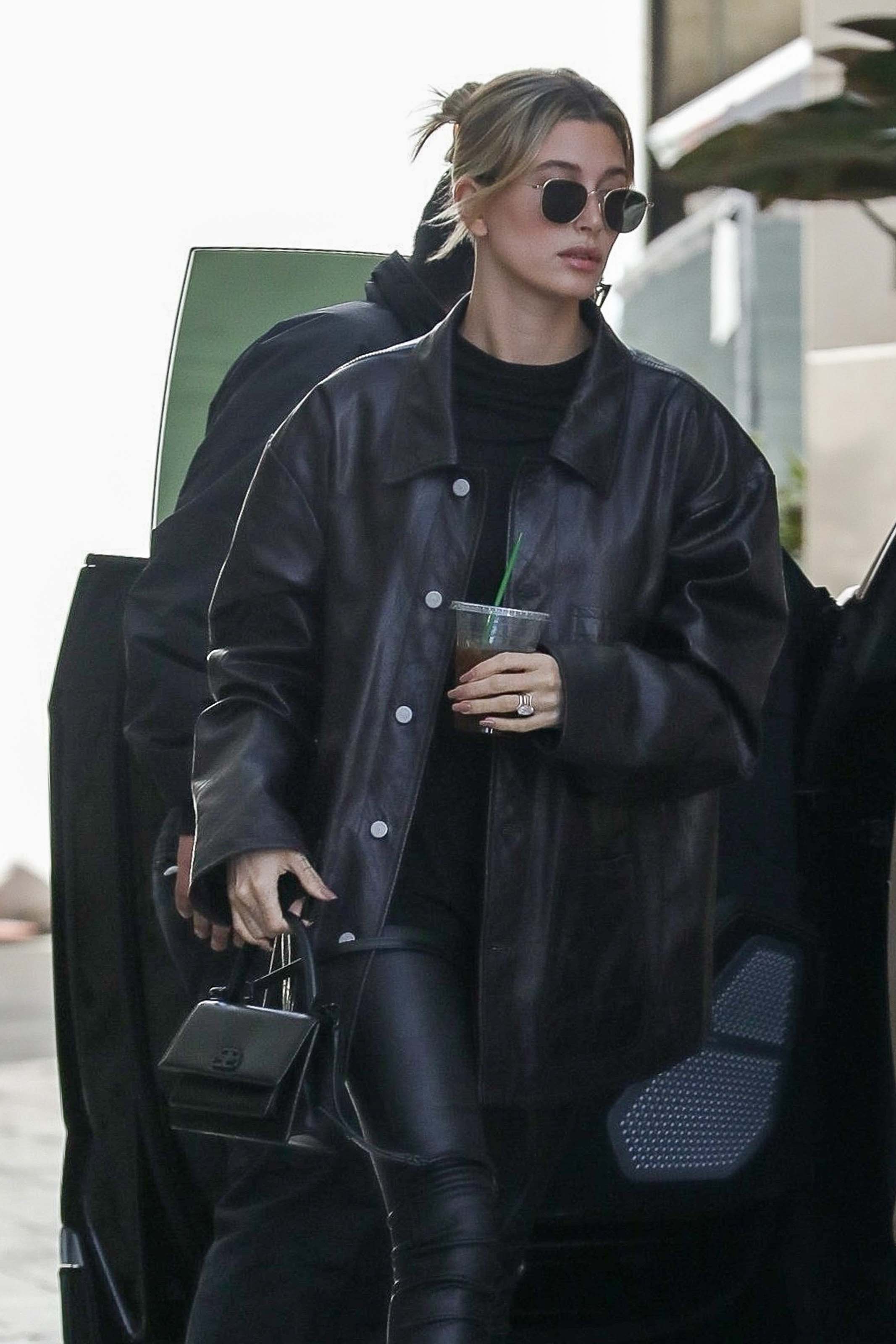 Hailey Bieber looks chic in all black ahead of a lunch meeting