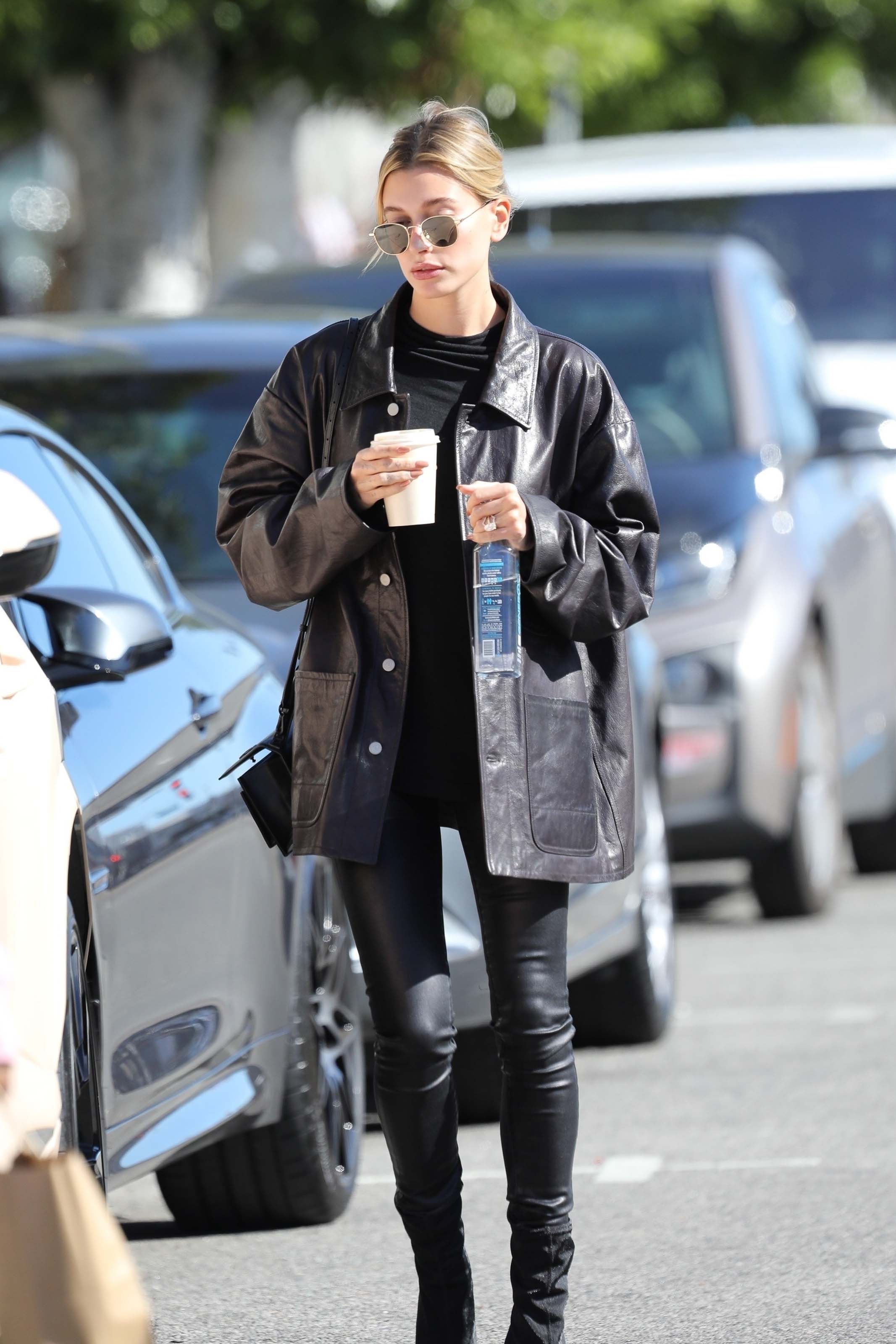 Hailey Bieber looks chic in all black ahead of a lunch meeting