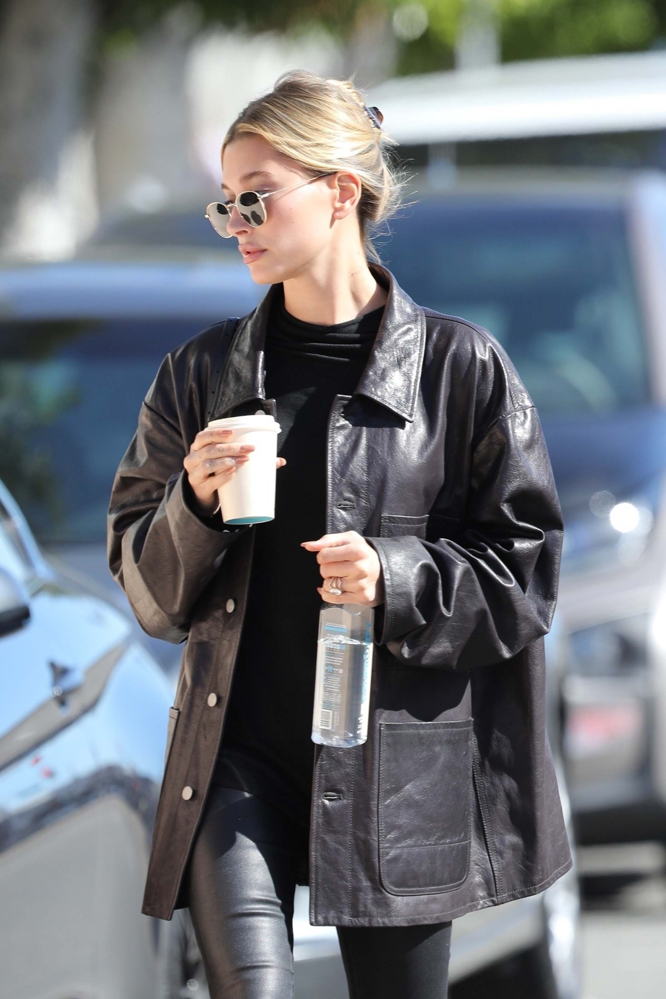 Hailey Bieber looks chic in all black ahead of a lunch meeting