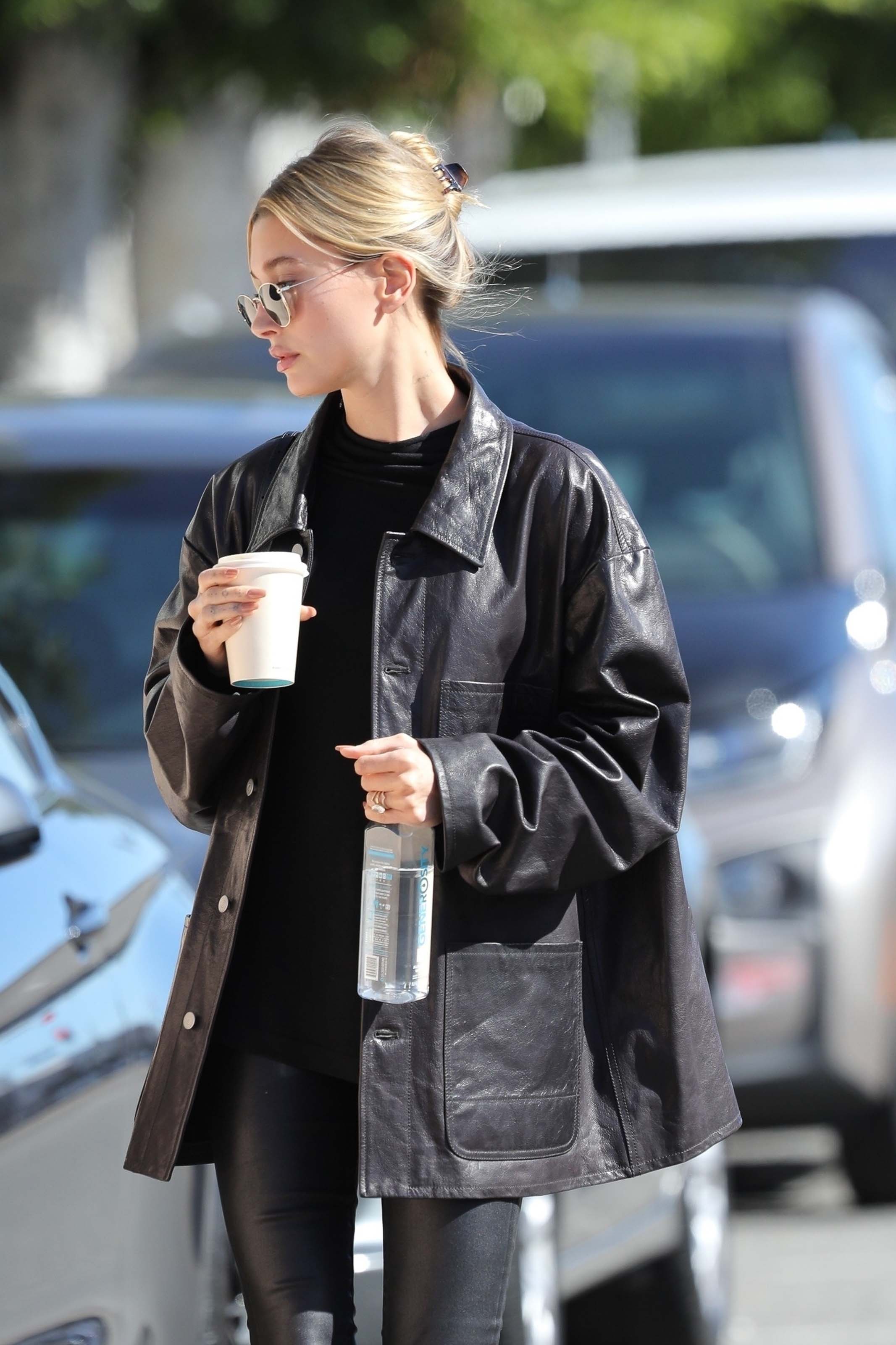 Hailey Bieber looks chic in all black ahead of a lunch meeting