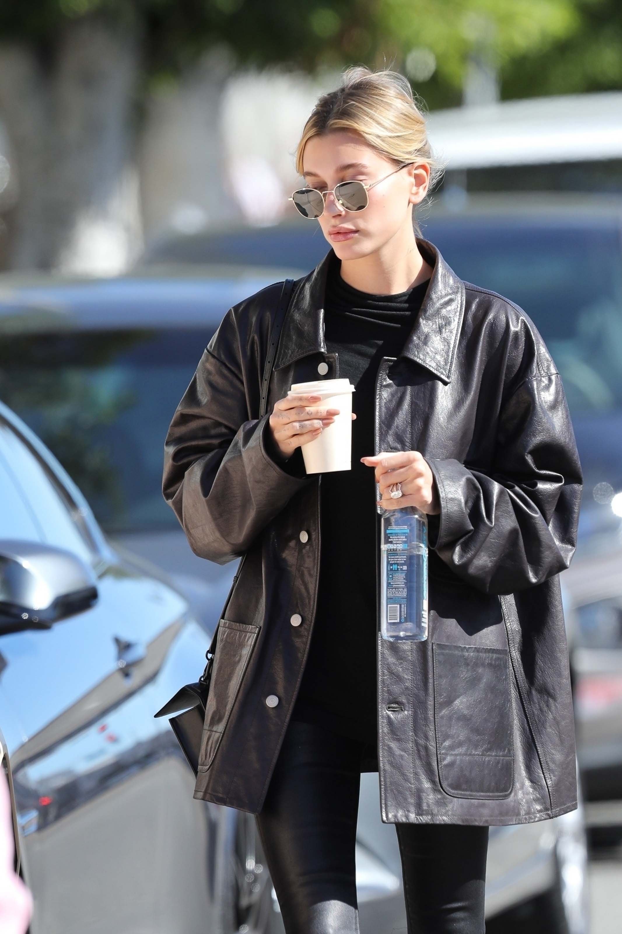 Hailey Bieber looks chic in all black ahead of a lunch meeting