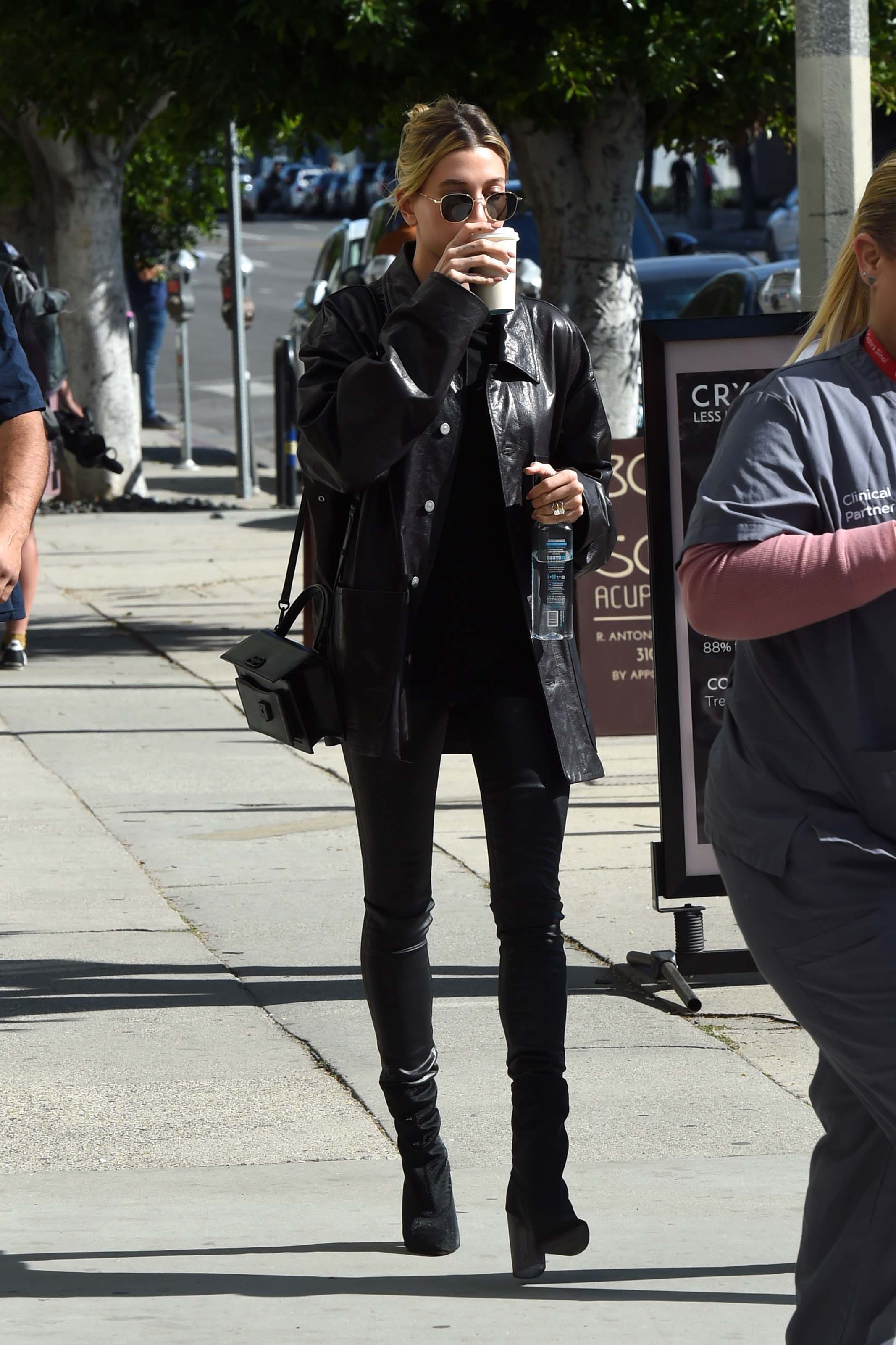 Hailey Bieber looks chic in all black ahead of a lunch meeting