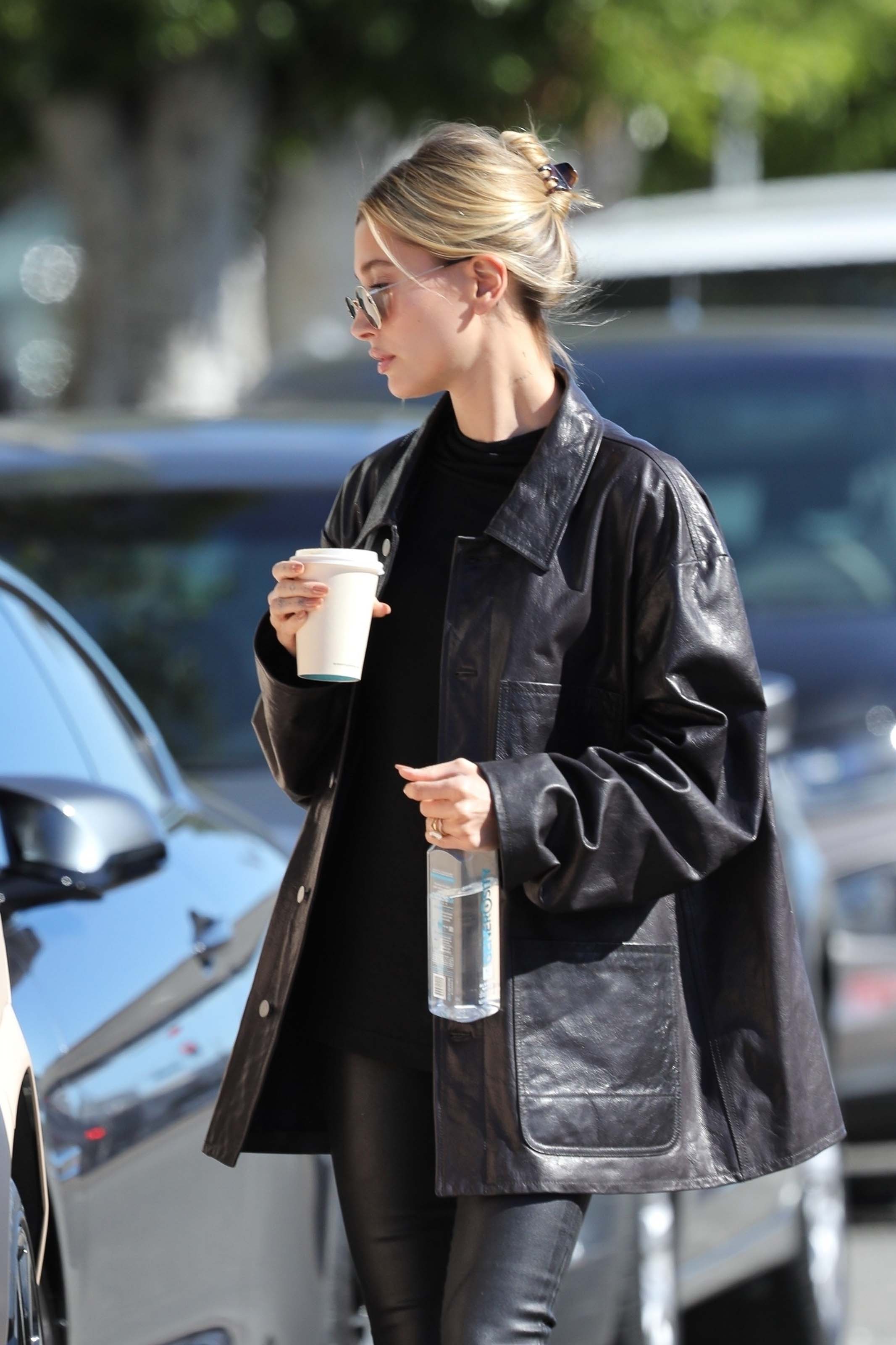 Hailey Bieber looks chic in all black ahead of a lunch meeting