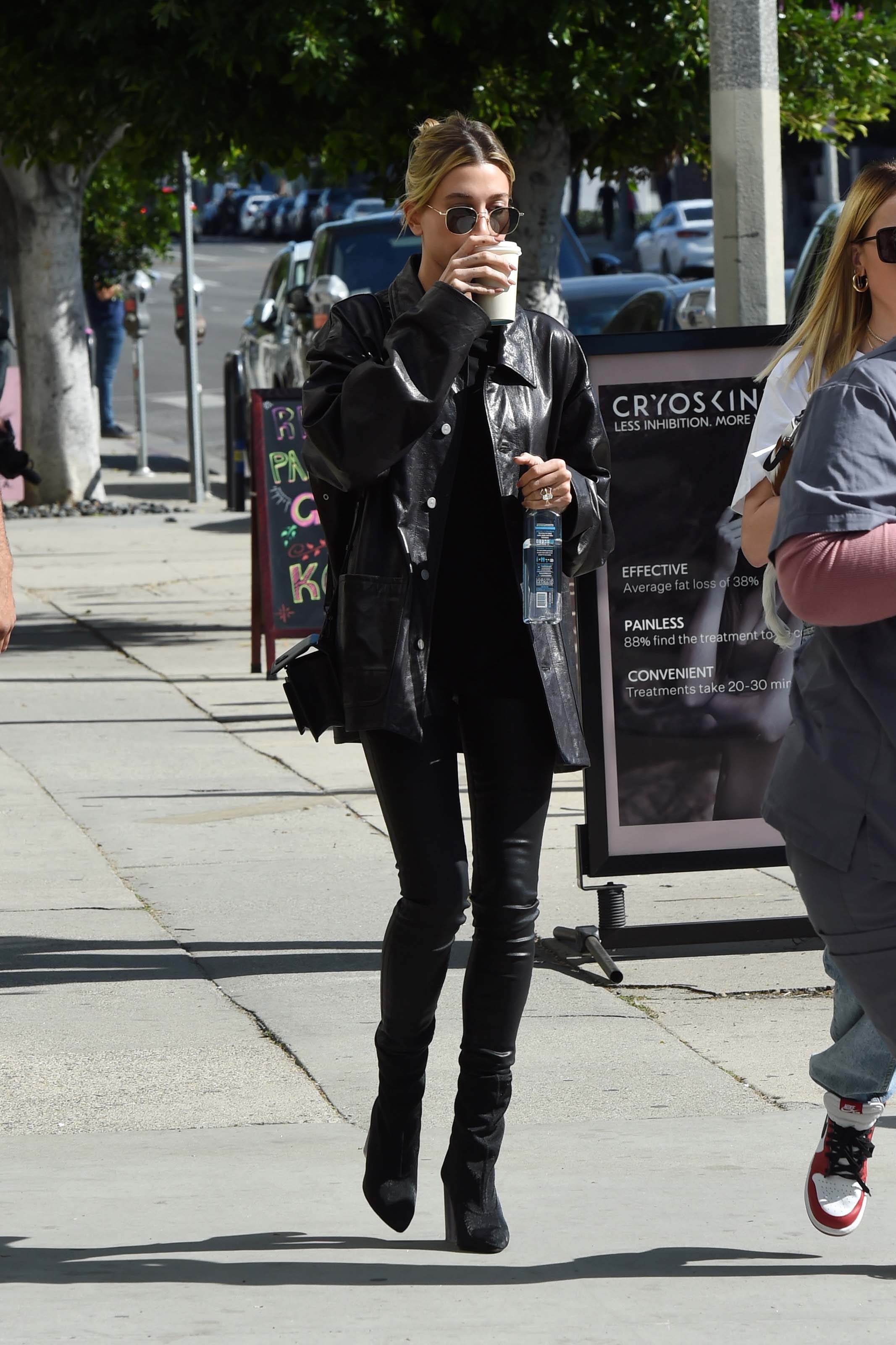Hailey Bieber looks chic in all black ahead of a lunch meeting