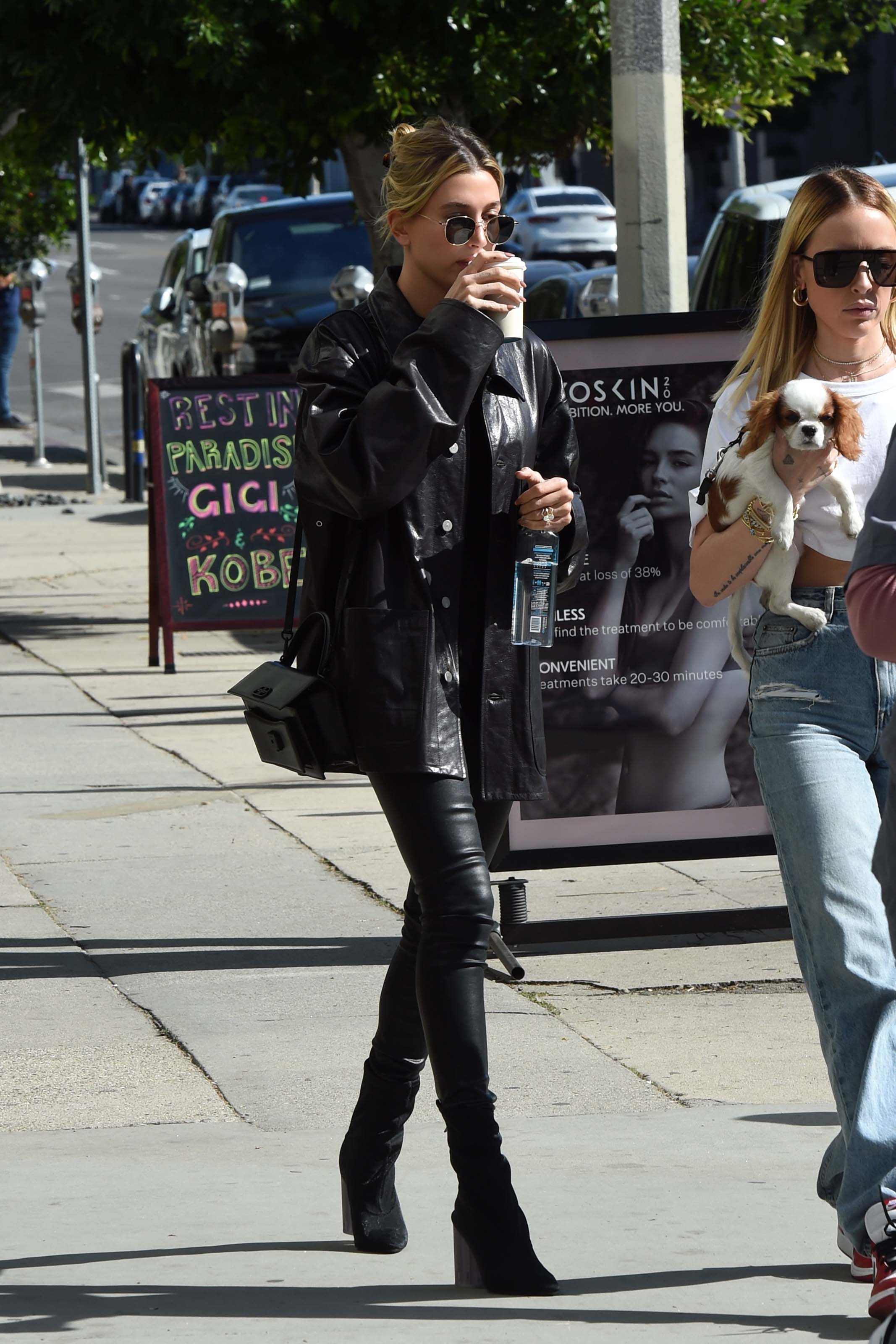 Hailey Bieber looks chic in all black ahead of a lunch meeting