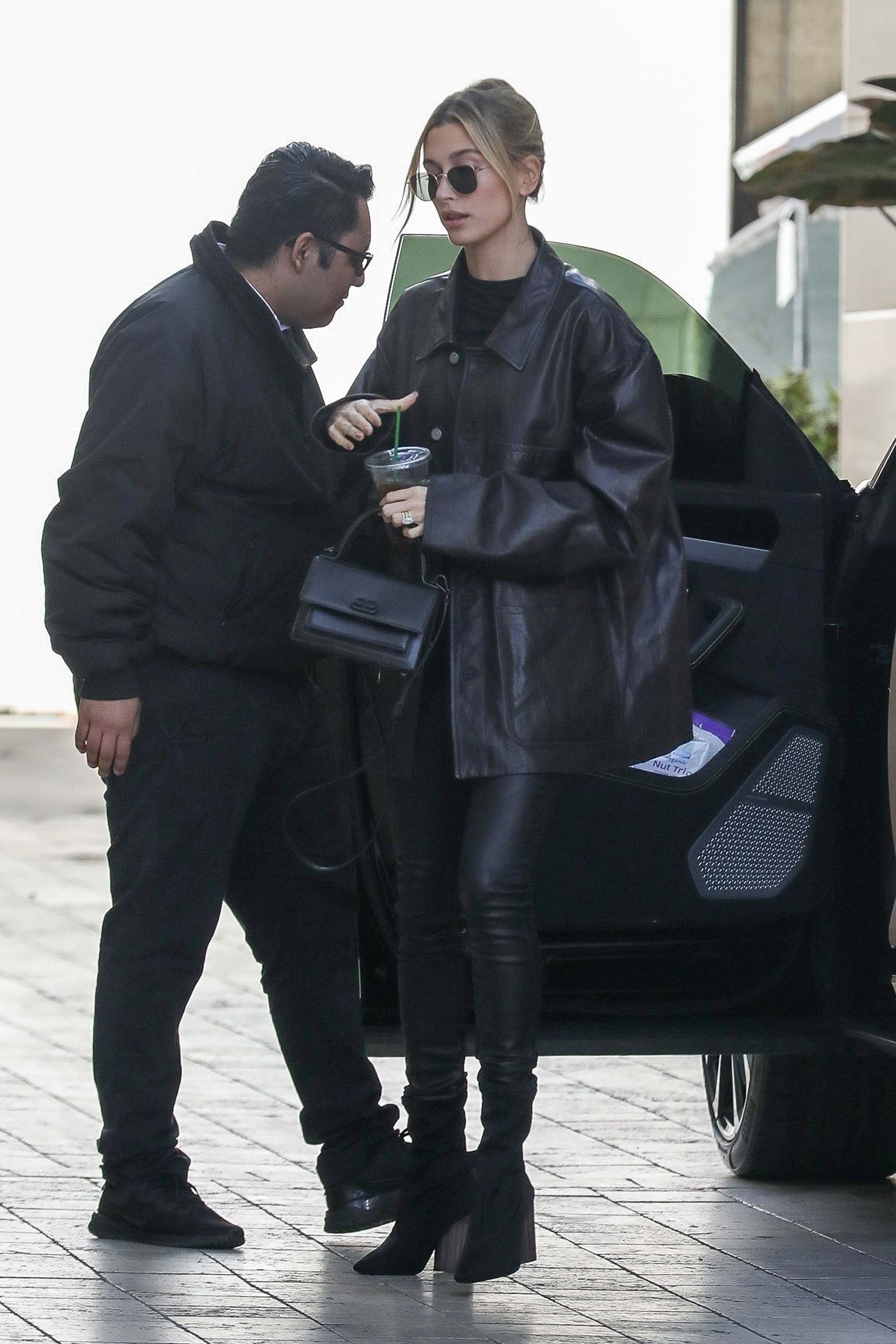 Hailey Bieber looks chic in all black ahead of a lunch meeting