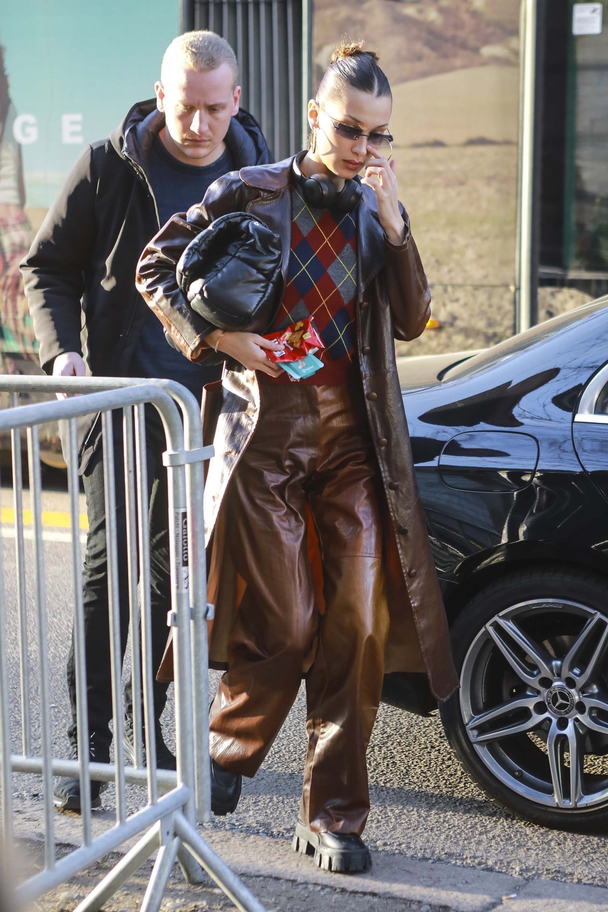 Bella Hadid arrives for the Fendi Fashion Show