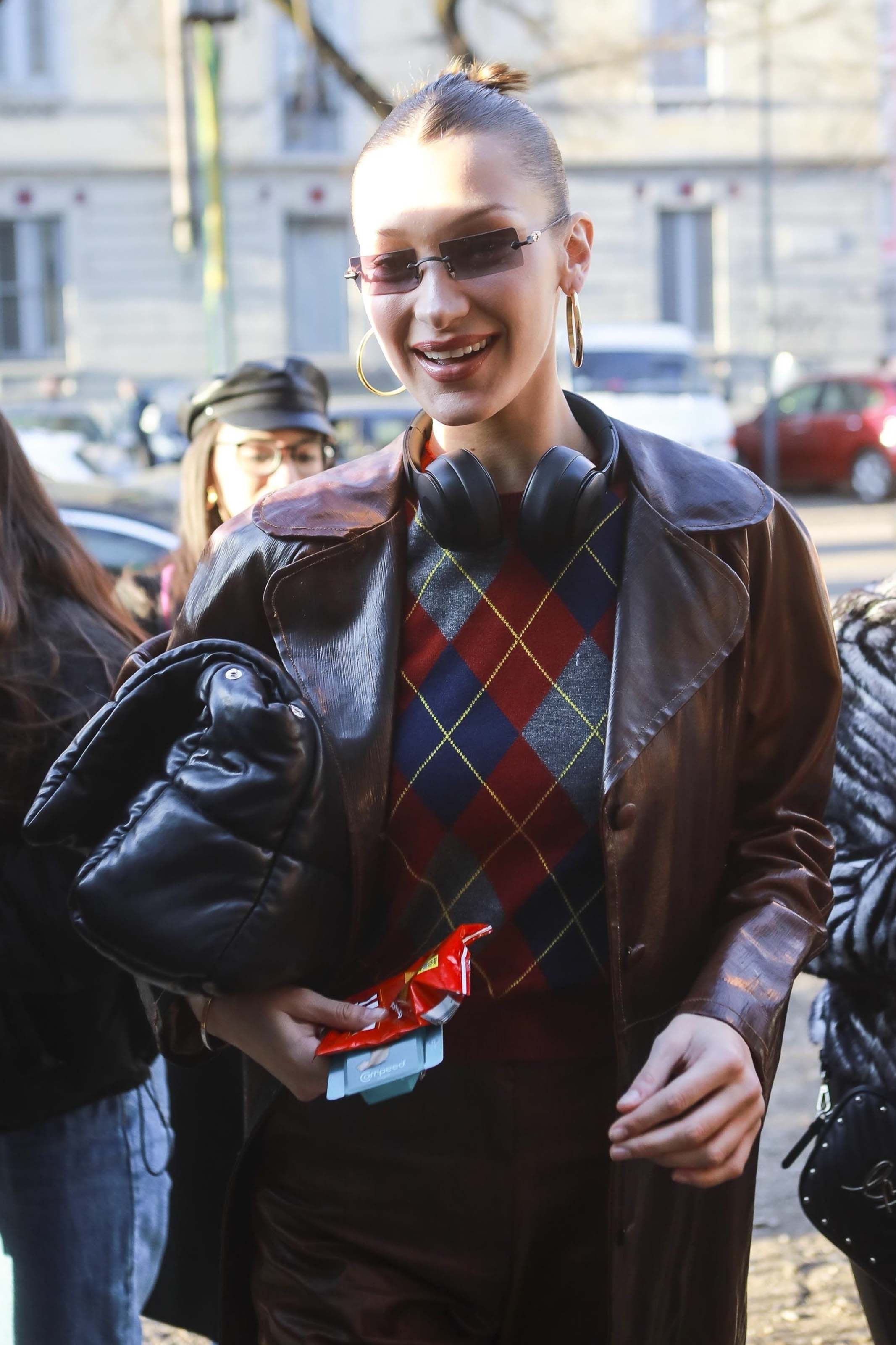 Bella Hadid arrives for the Fendi Fashion Show