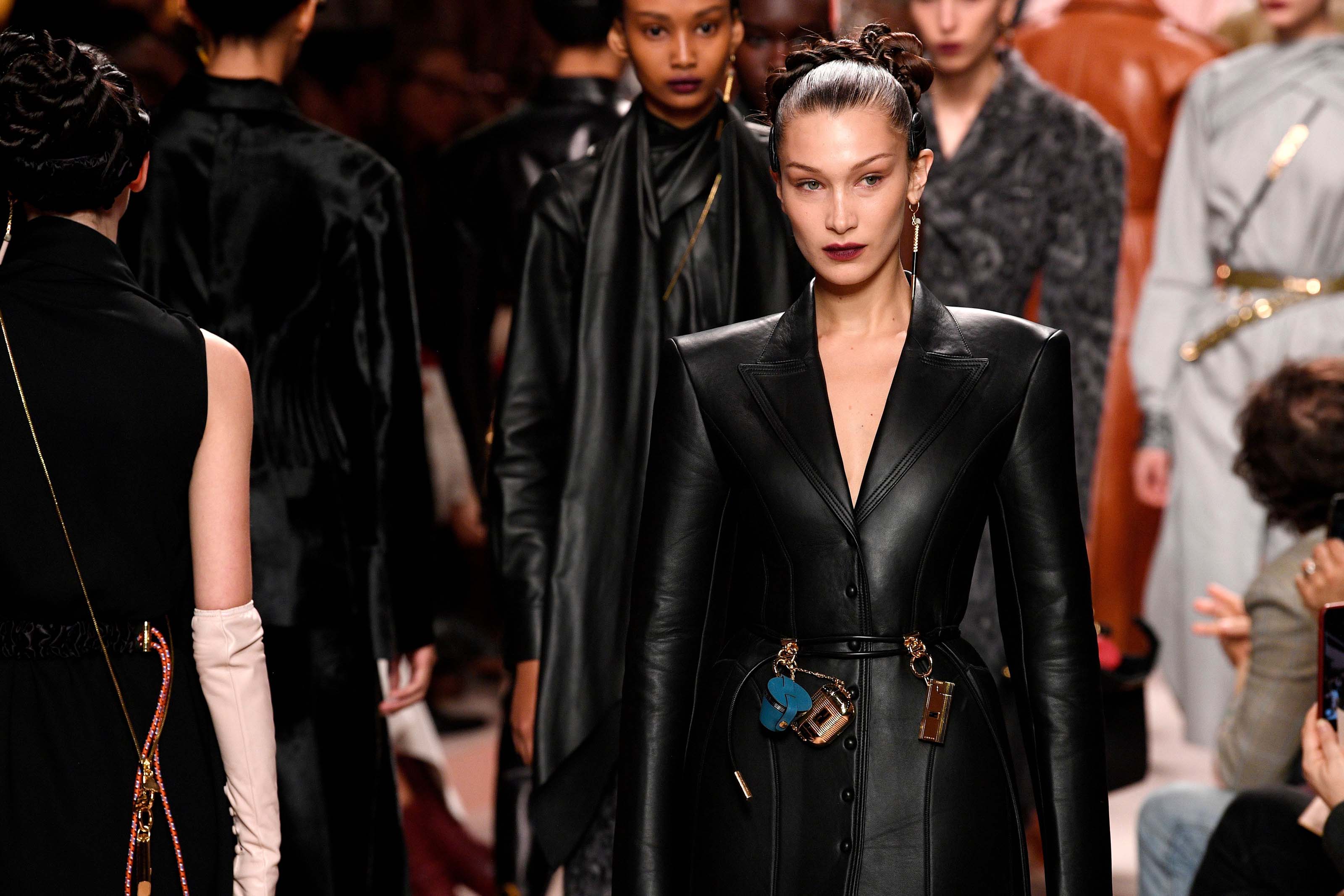 Bella Hadid walks the runway at Fendi fashion show