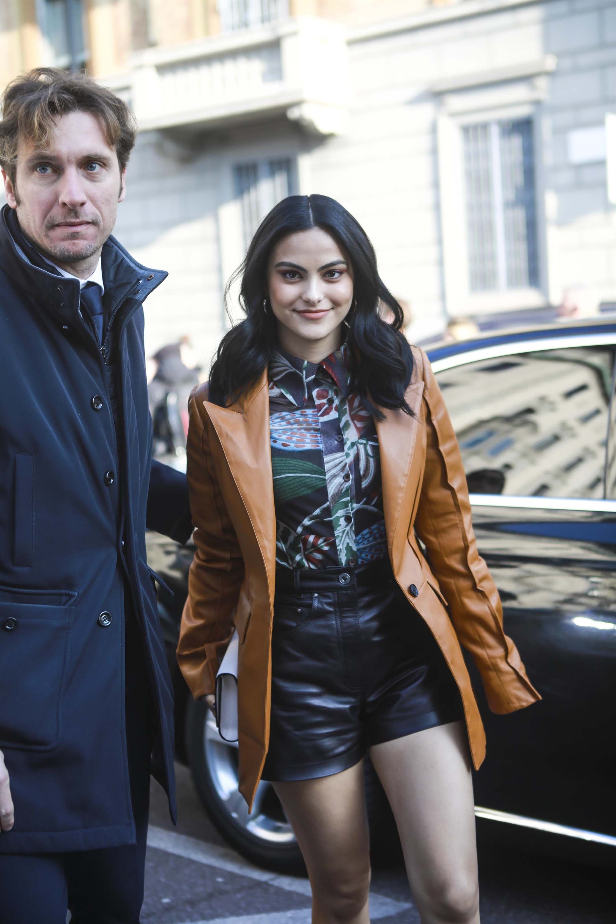 Camila Mendes arrives at the Salvatore Ferragamo Fashion Show