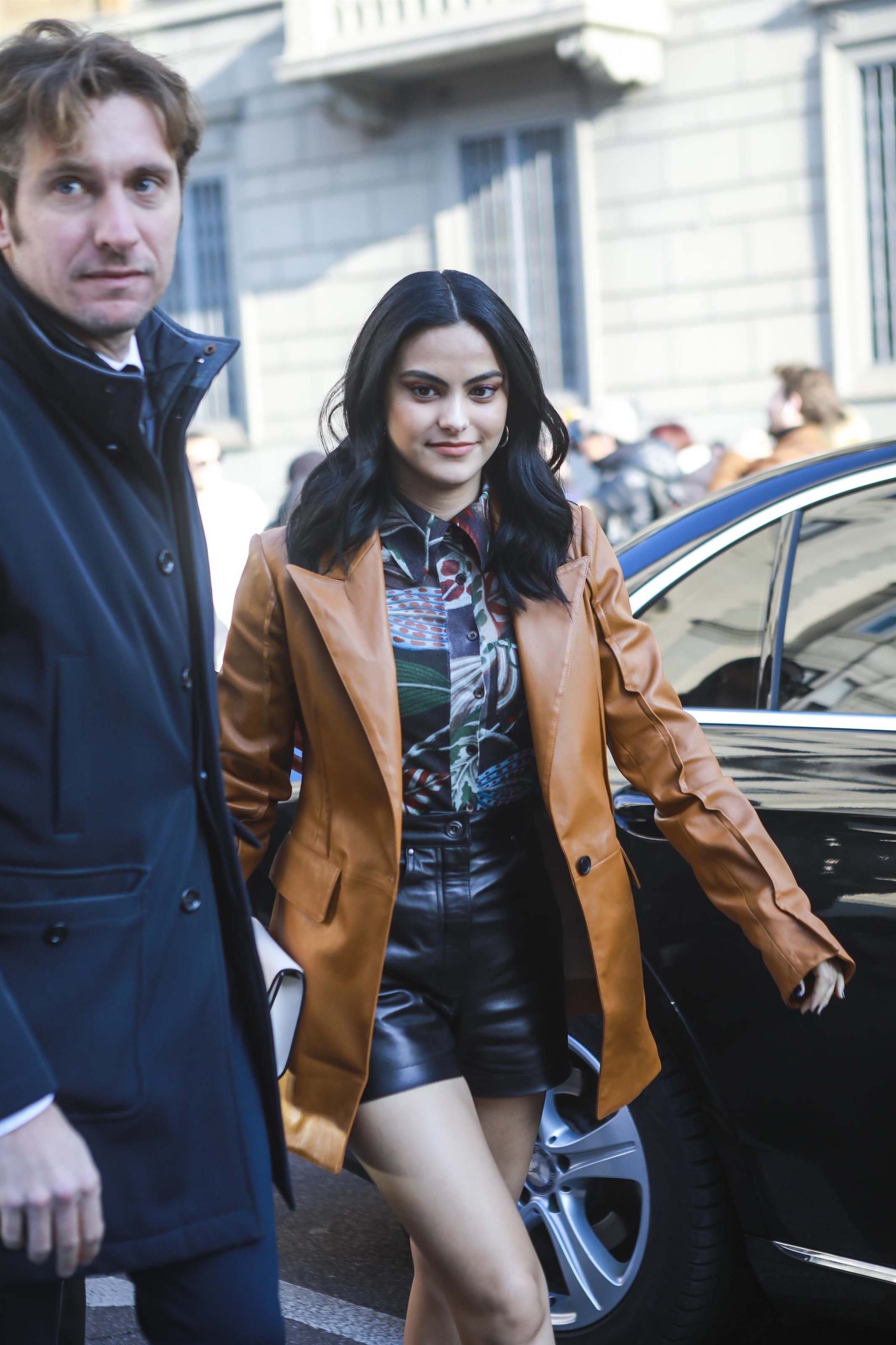 Camila Mendes arrives at the Salvatore Ferragamo Fashion Show