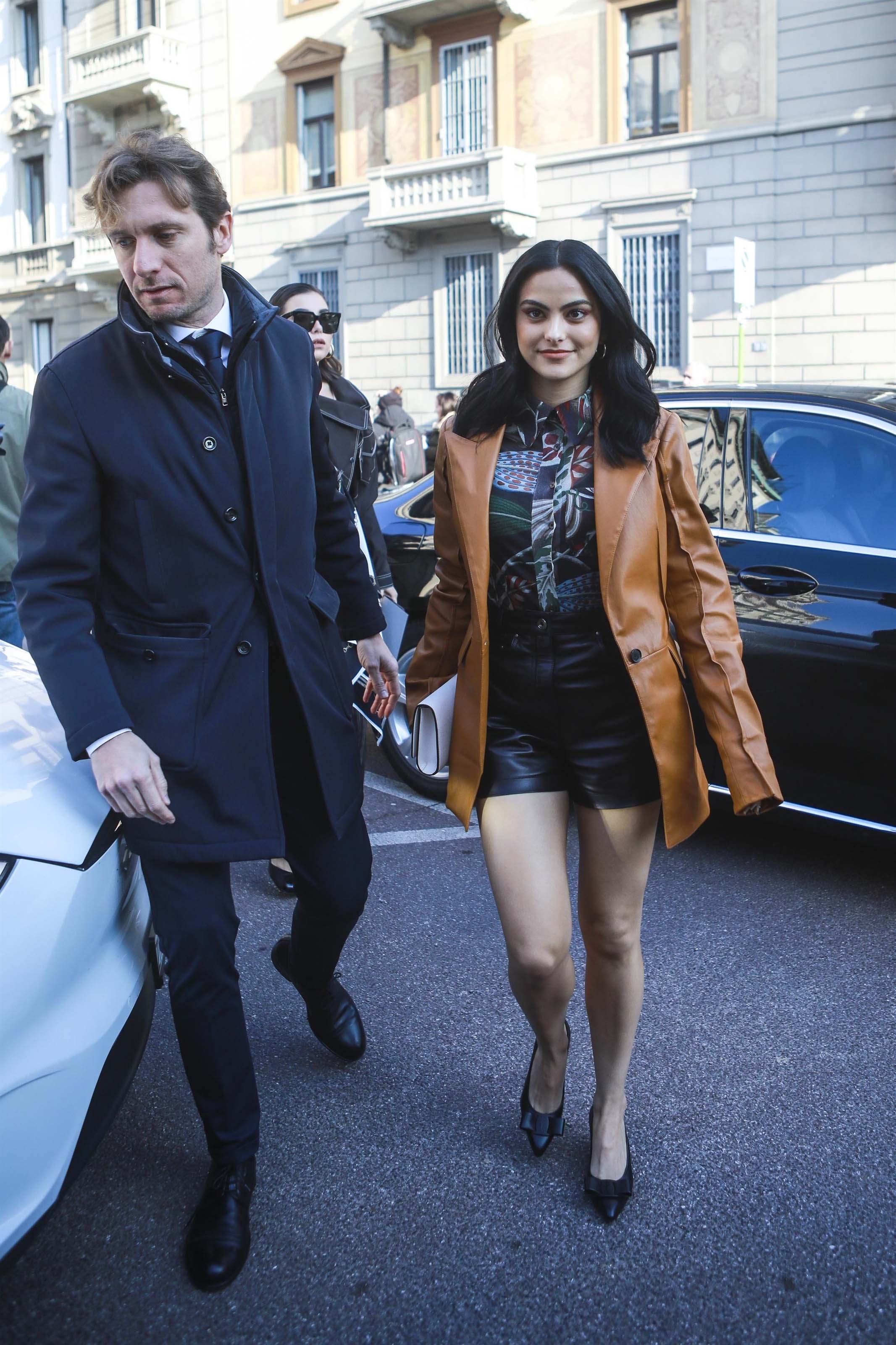 Camila Mendes arrives at the Salvatore Ferragamo Fashion Show