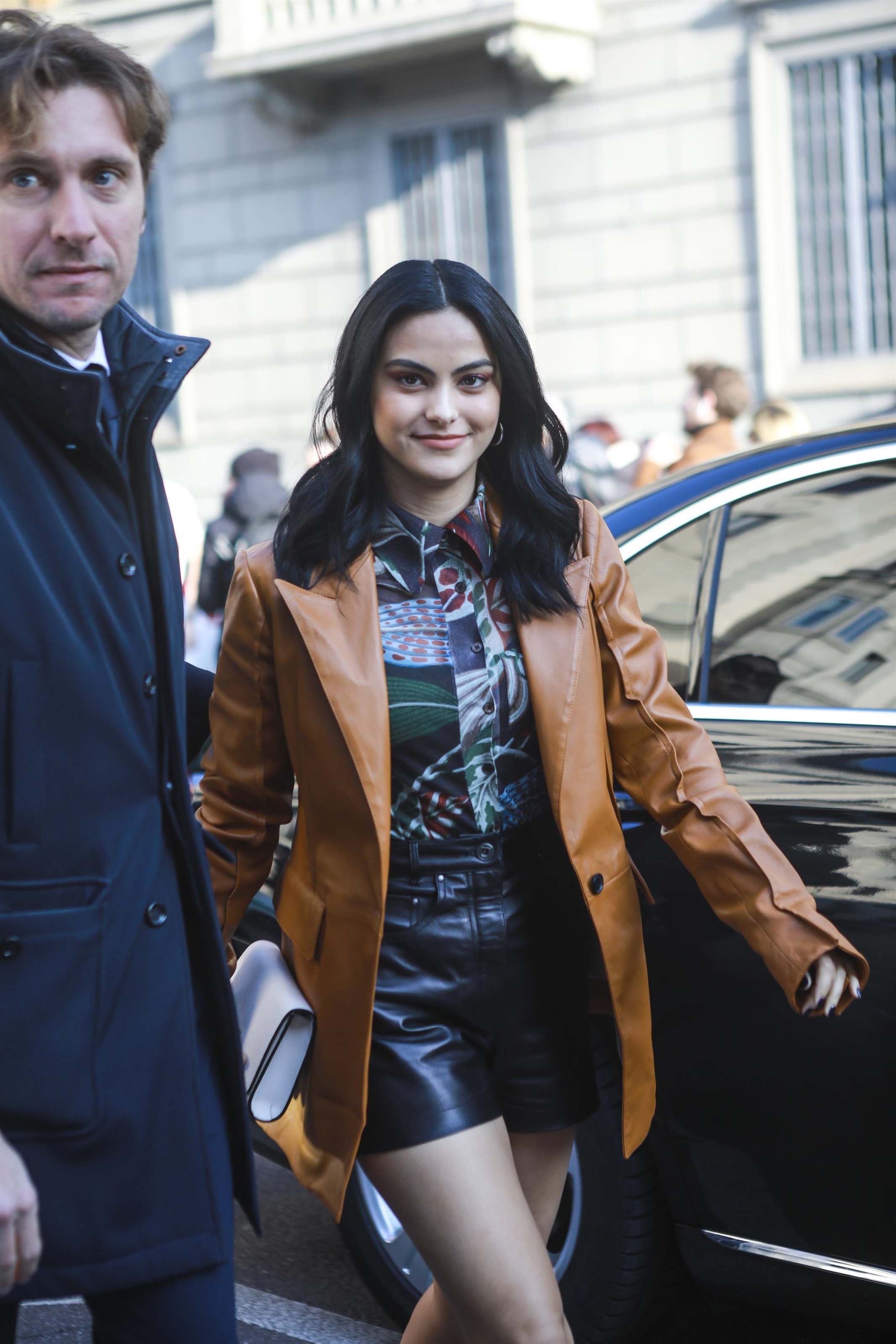 Camila Mendes arrives at the Salvatore Ferragamo Fashion Show