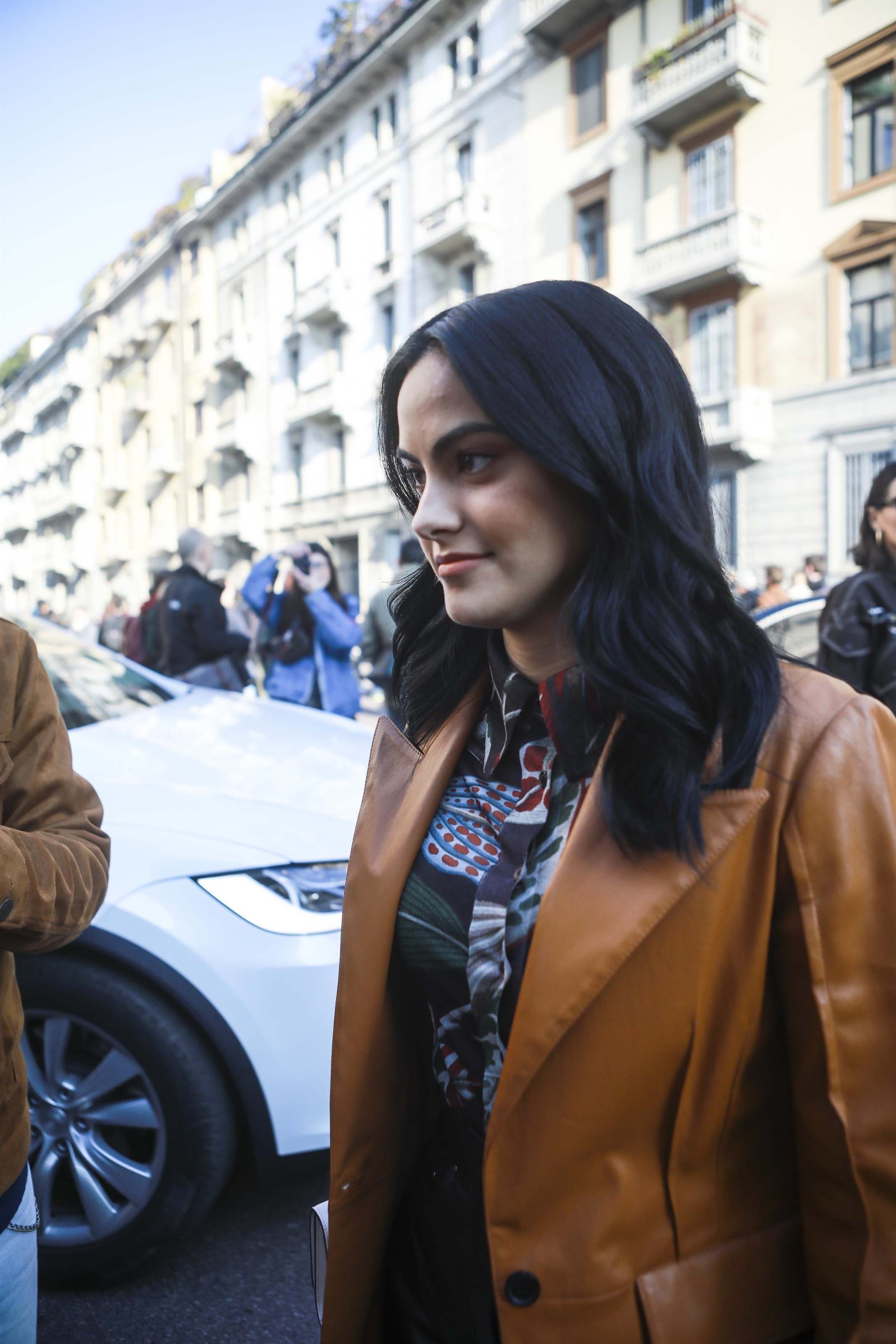 Camila Mendes arrives at the Salvatore Ferragamo Fashion Show