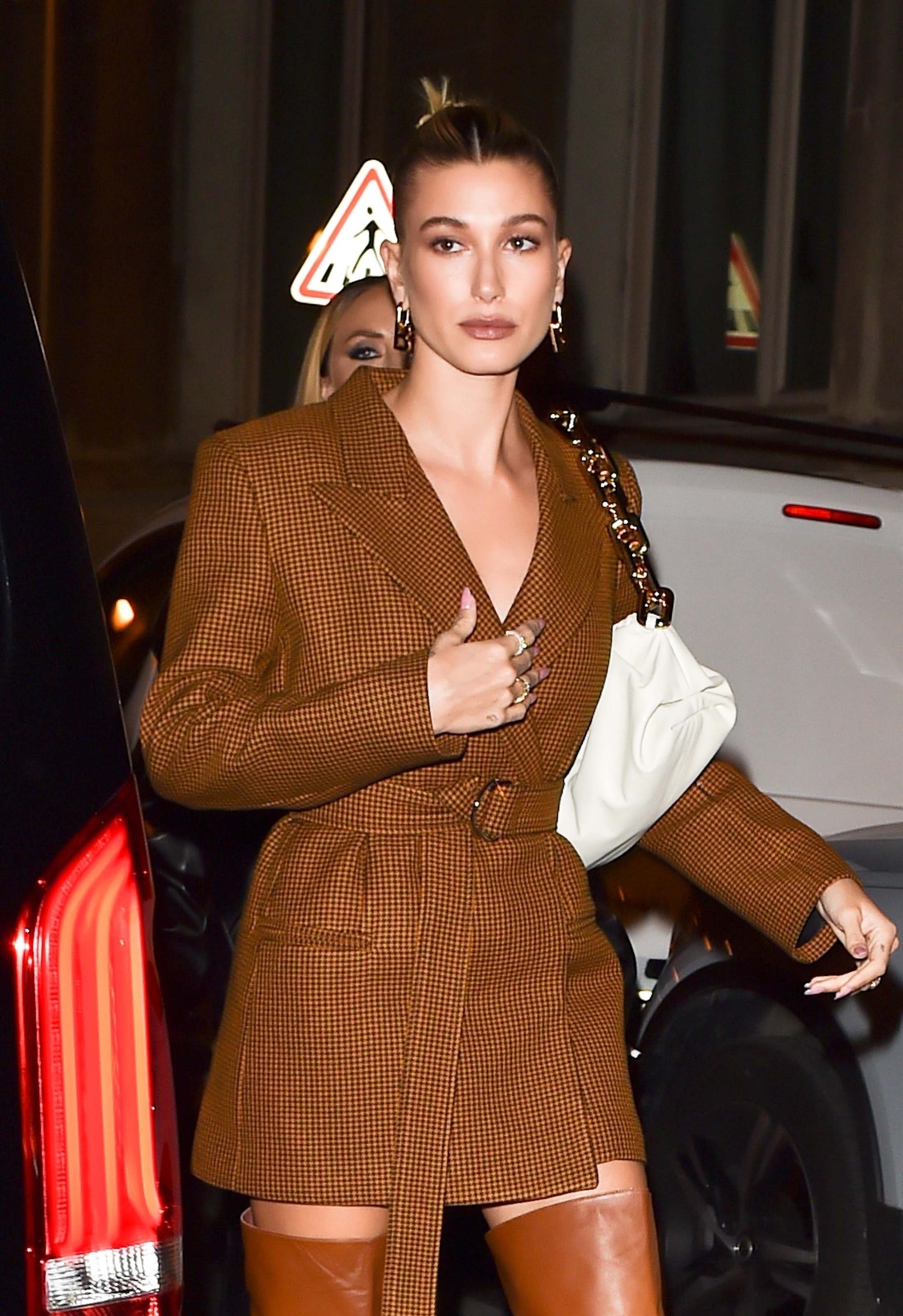 Hailey Bieber arrives at Ferdi restaurant