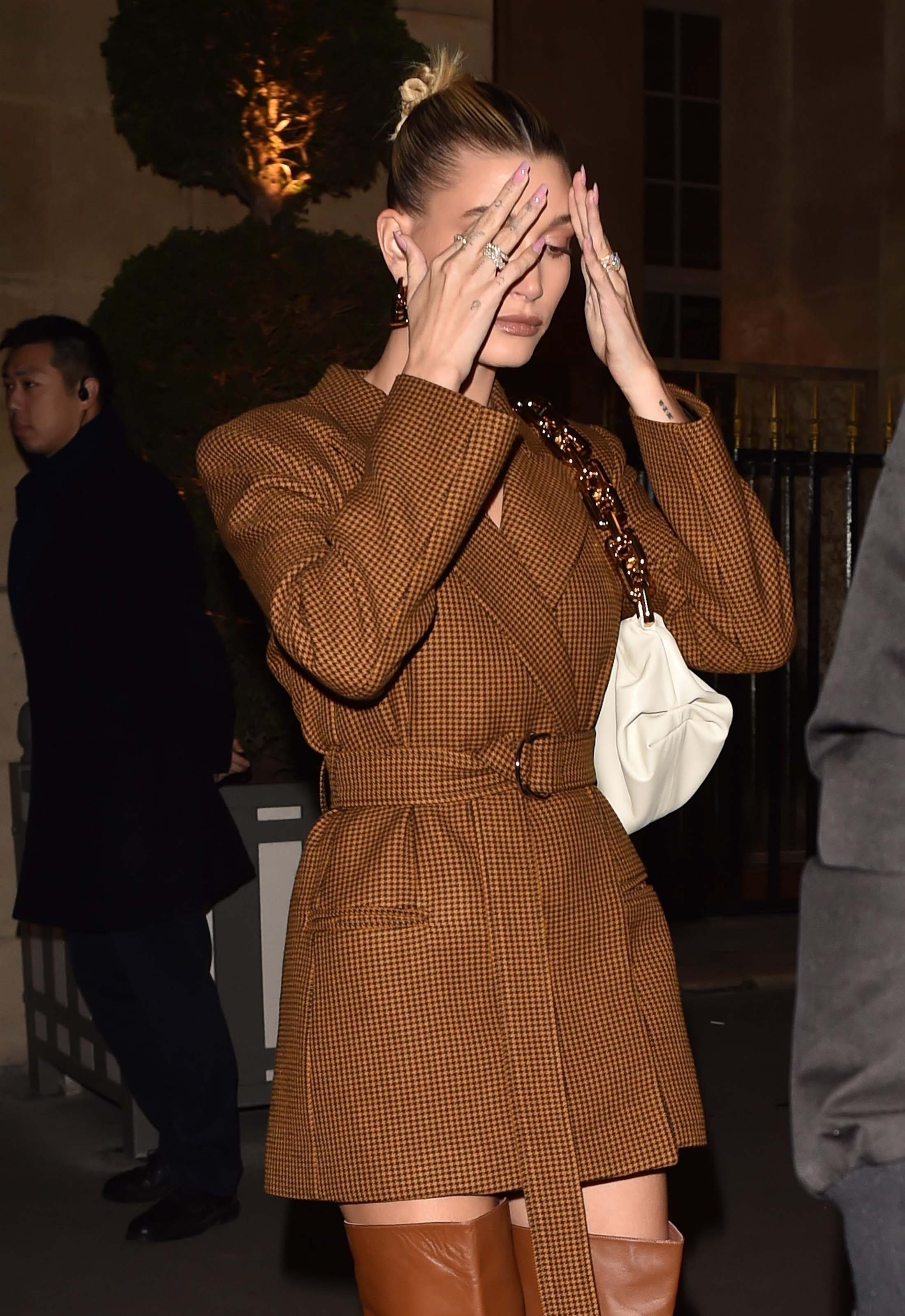 Hailey Bieber arrives at Ferdi restaurant